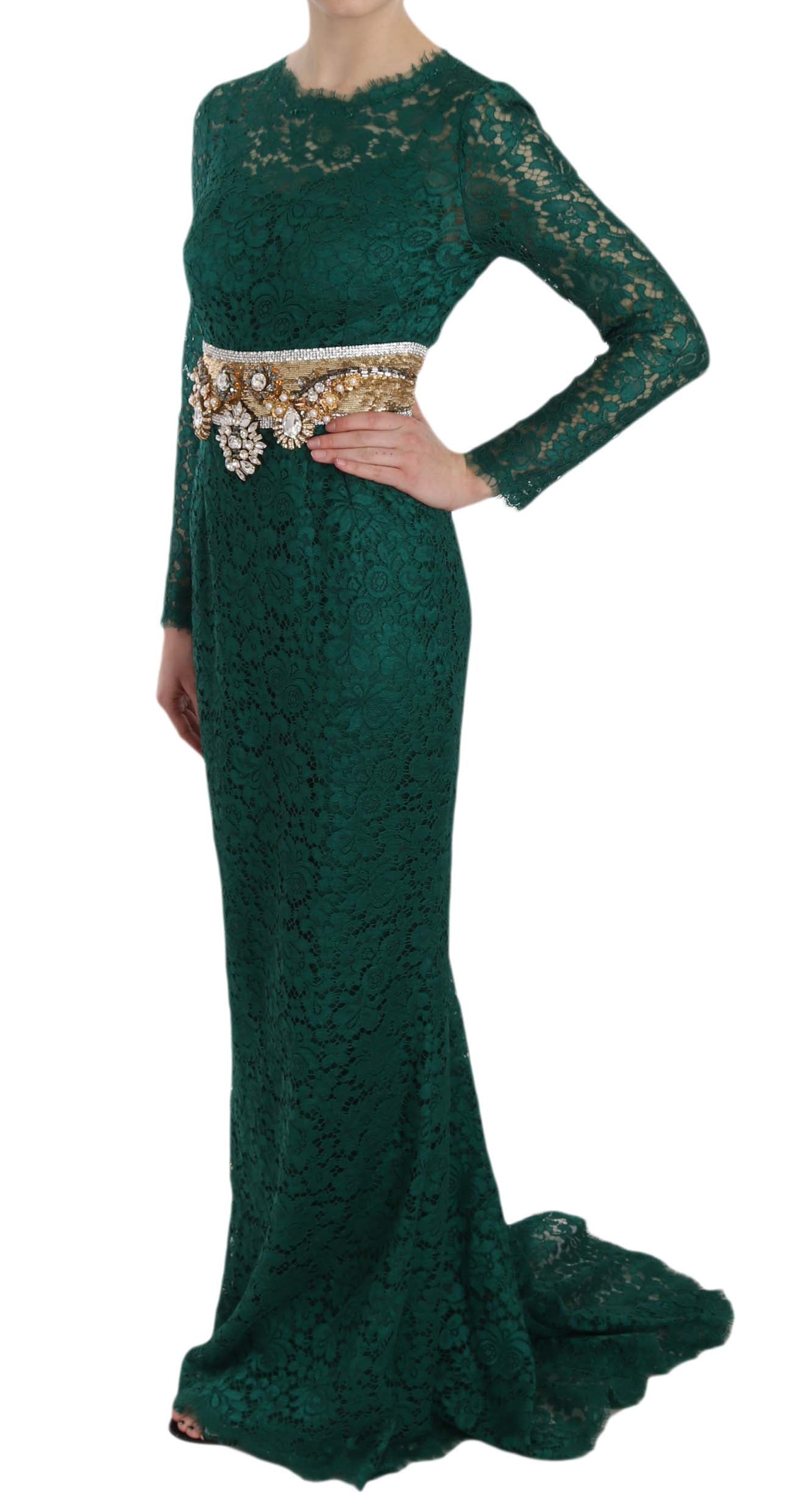 Dolce & Gabbana Vestido largo hasta el suelo de manga larga Emerald Elegance