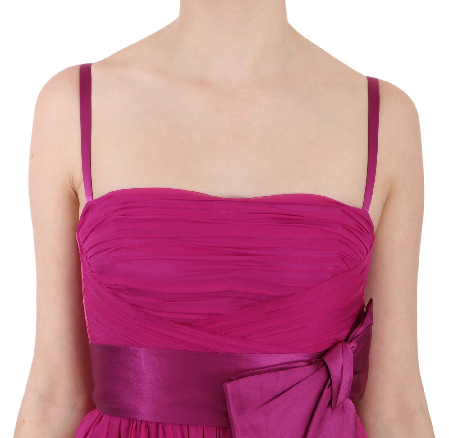 Dolce & Gabbana Elegante vestido delantero con lazo de seda rosa fucsia