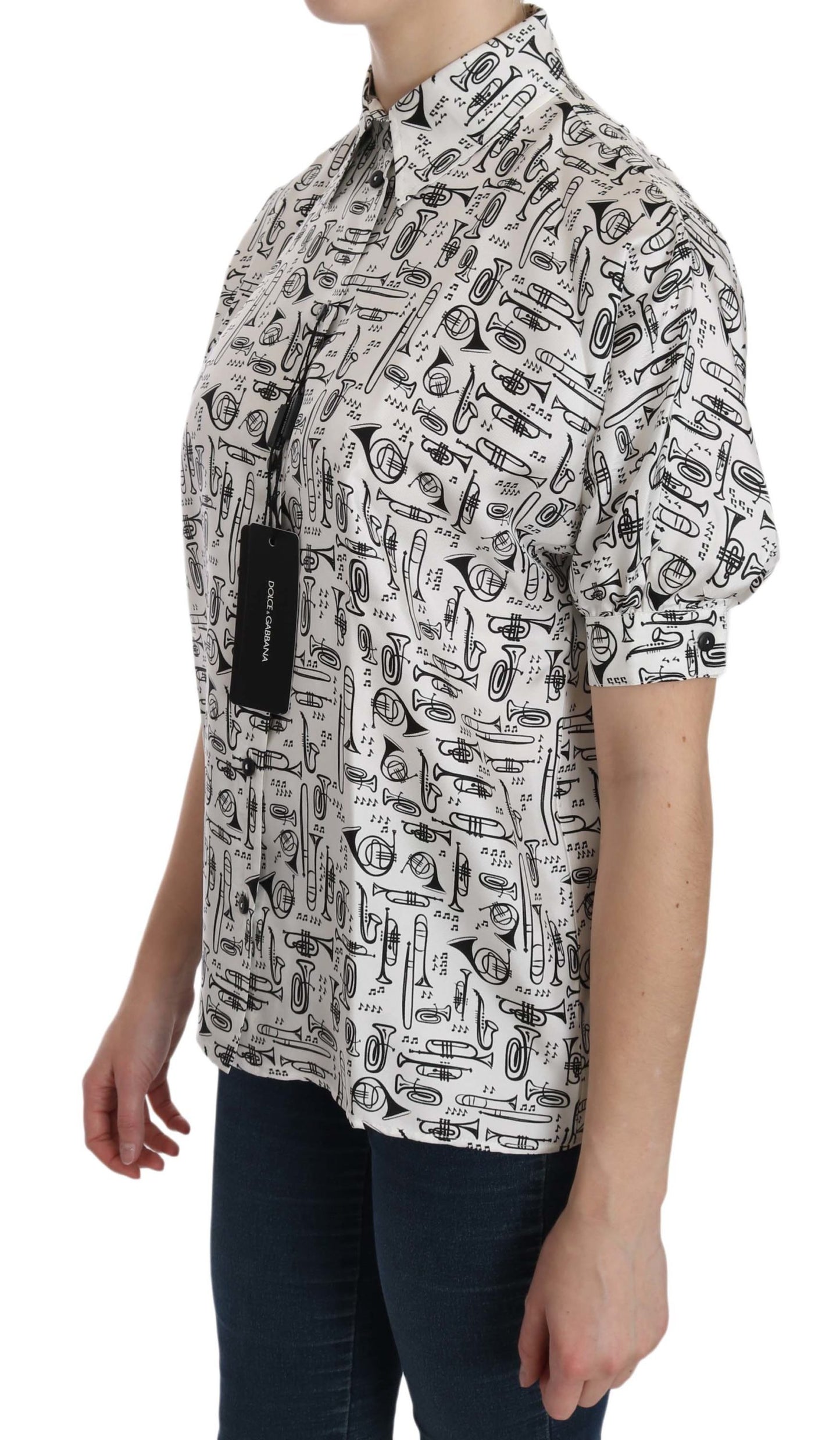 Dolce & Gabbana Top con cuello de seda y estampado de instrumentos musicales