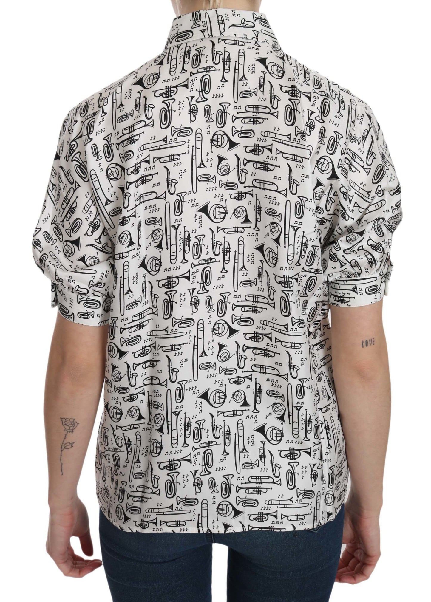 Dolce & Gabbana Top con cuello de seda y estampado de instrumentos musicales