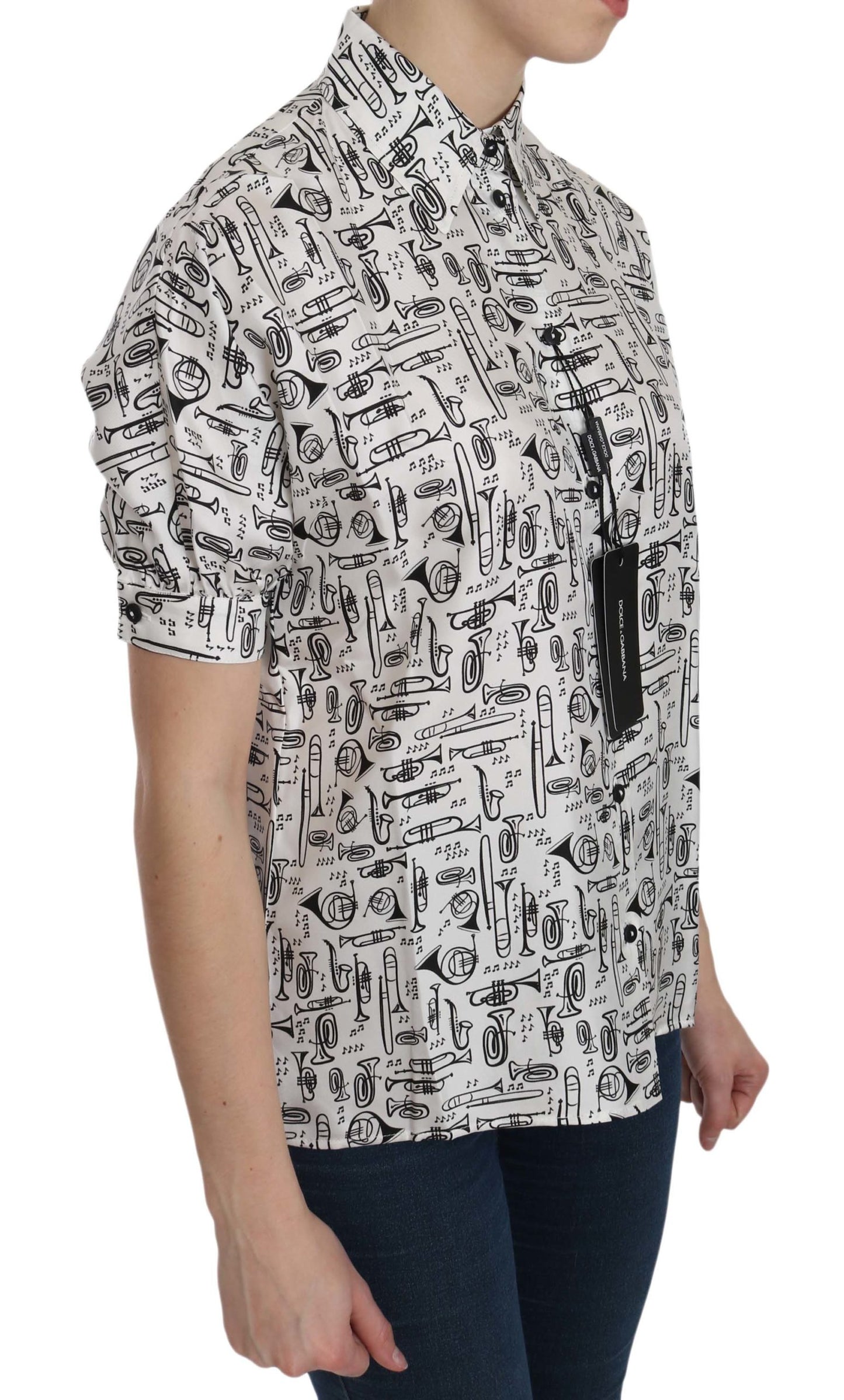 Dolce & Gabbana Top con cuello de seda y estampado de instrumentos musicales