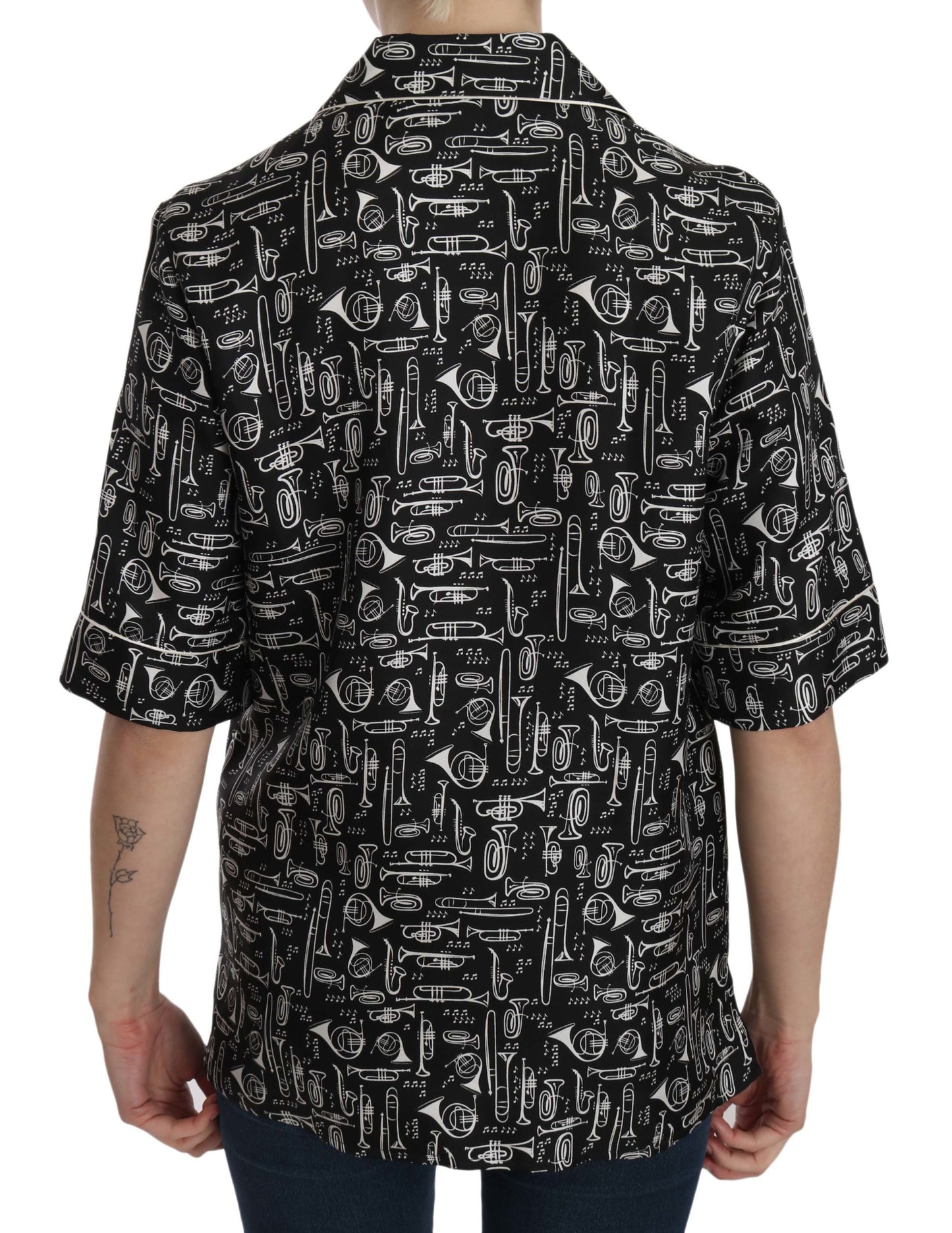 Dolce & Gabbana Top con cuello de seda y instrumento musical