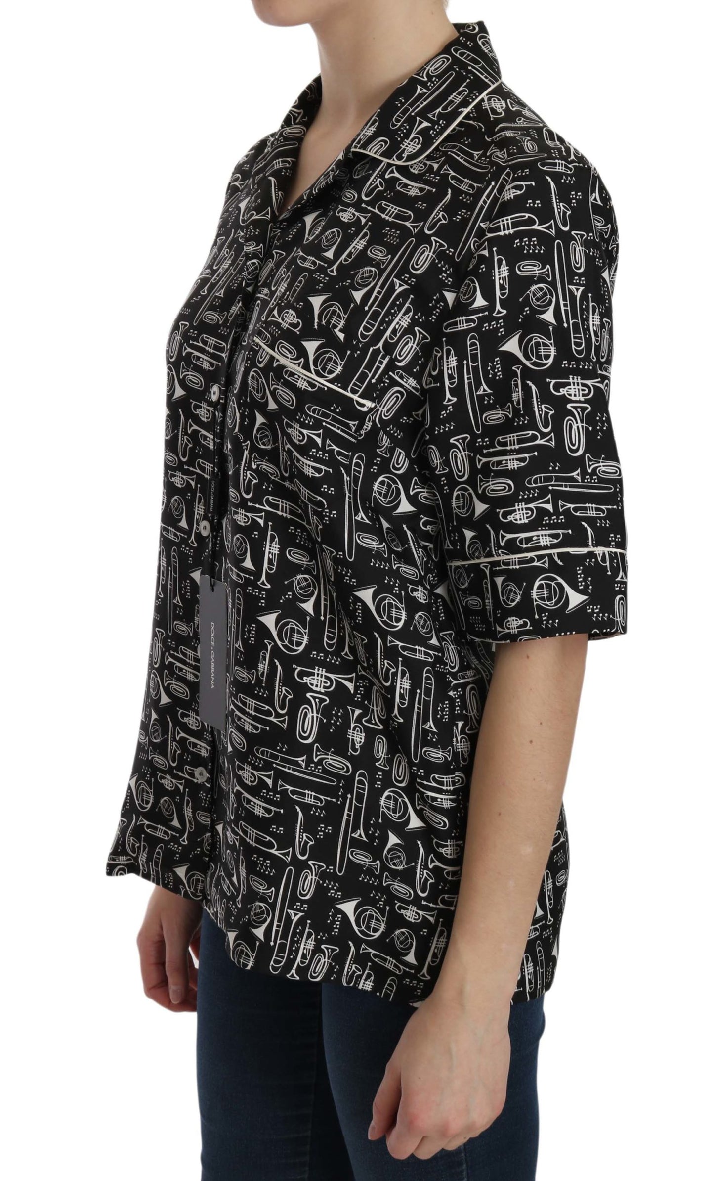 Dolce & Gabbana Top con cuello de seda y instrumento musical