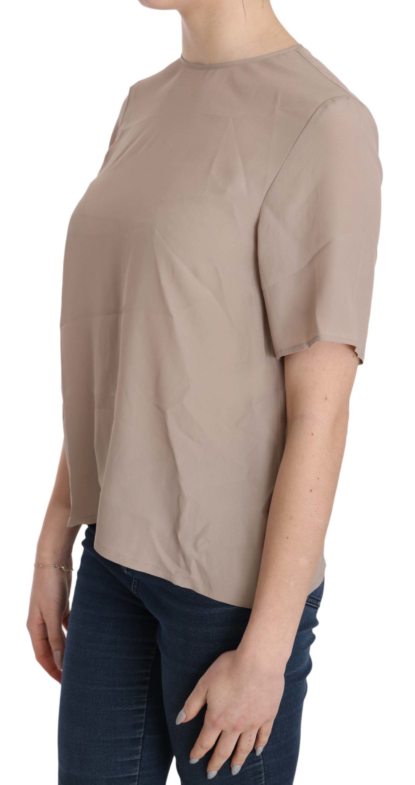 Dolce & Gabbana Elegante blusa con cuello redondo en mezcla de seda beige
