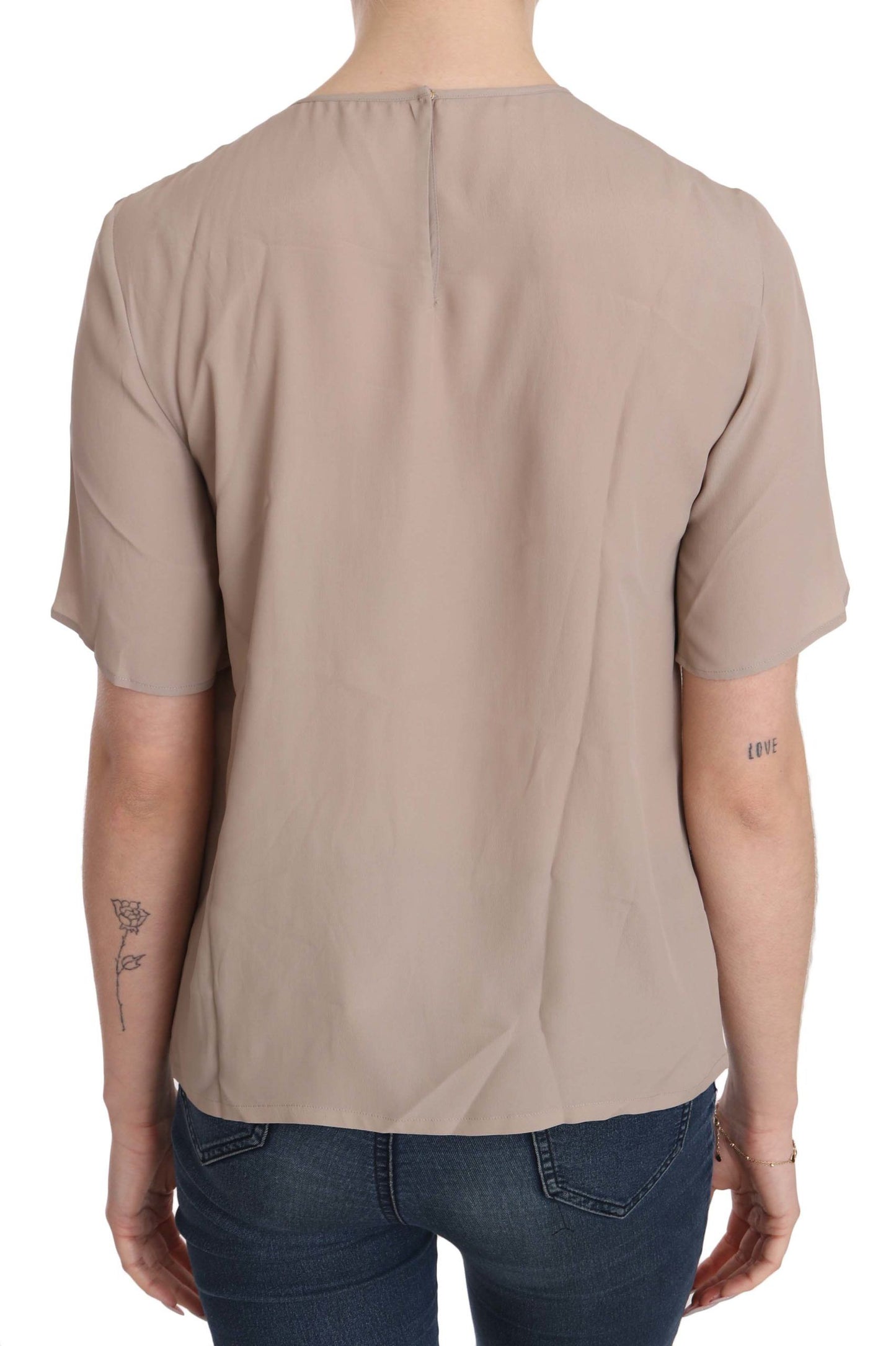 Dolce & Gabbana Elegante blusa con cuello redondo en mezcla de seda beige