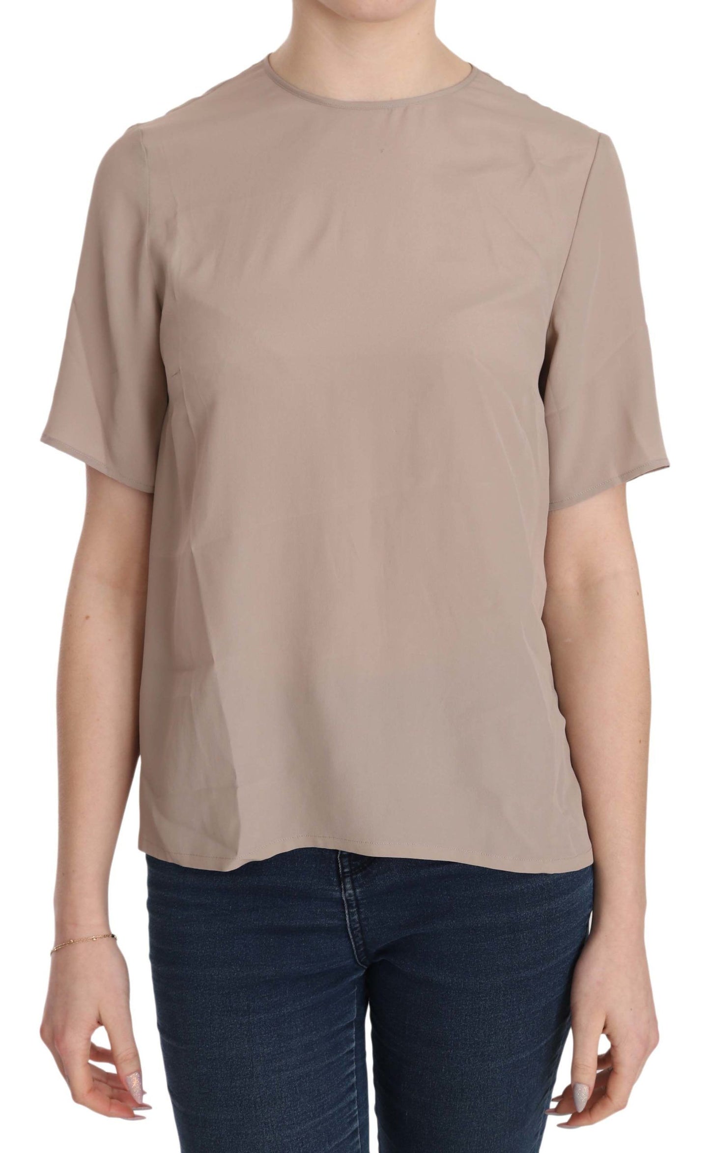Dolce & Gabbana Elegante blusa con cuello redondo en mezcla de seda beige