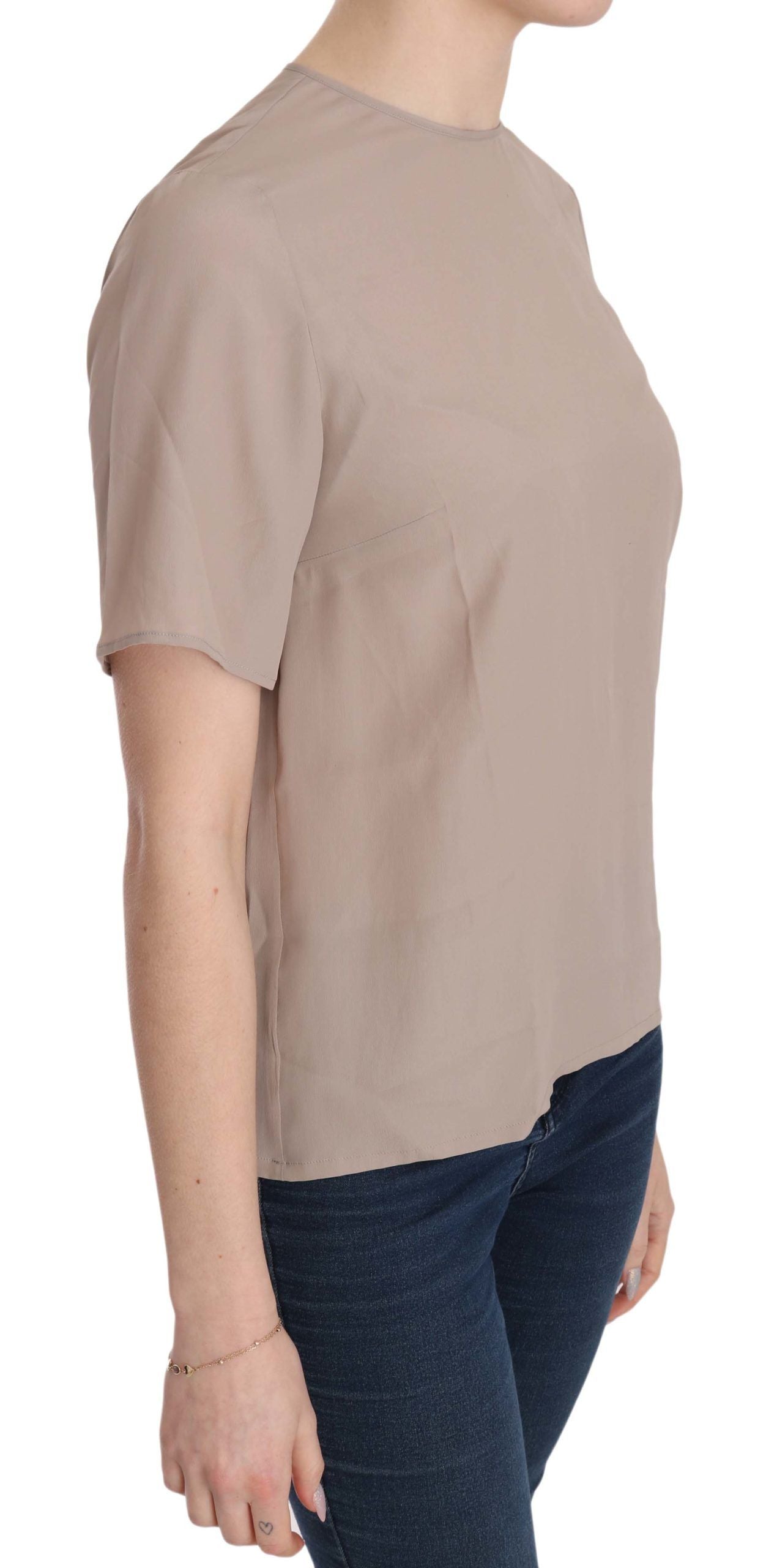 Dolce & Gabbana Elegante blusa con cuello redondo en mezcla de seda beige
