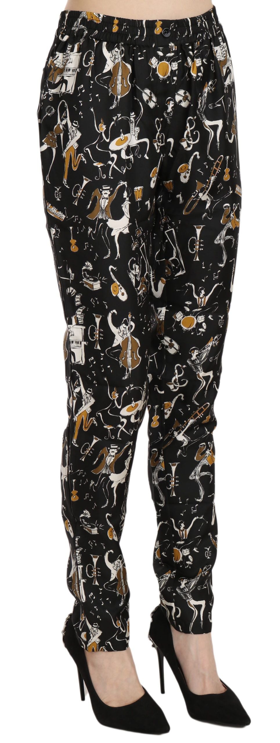 Dolce & Gabbana Elegantes pantalones cónicos de seda con cintura alta