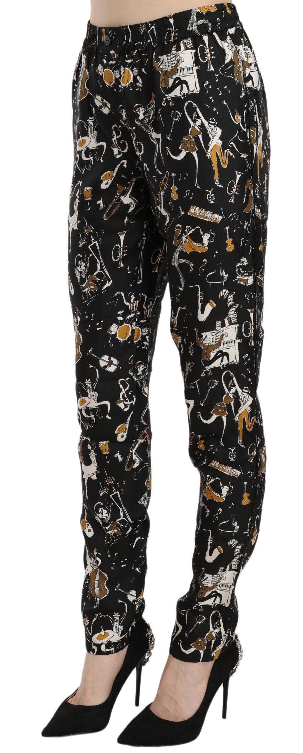 Dolce & Gabbana Elegantes pantalones cónicos de seda con cintura alta