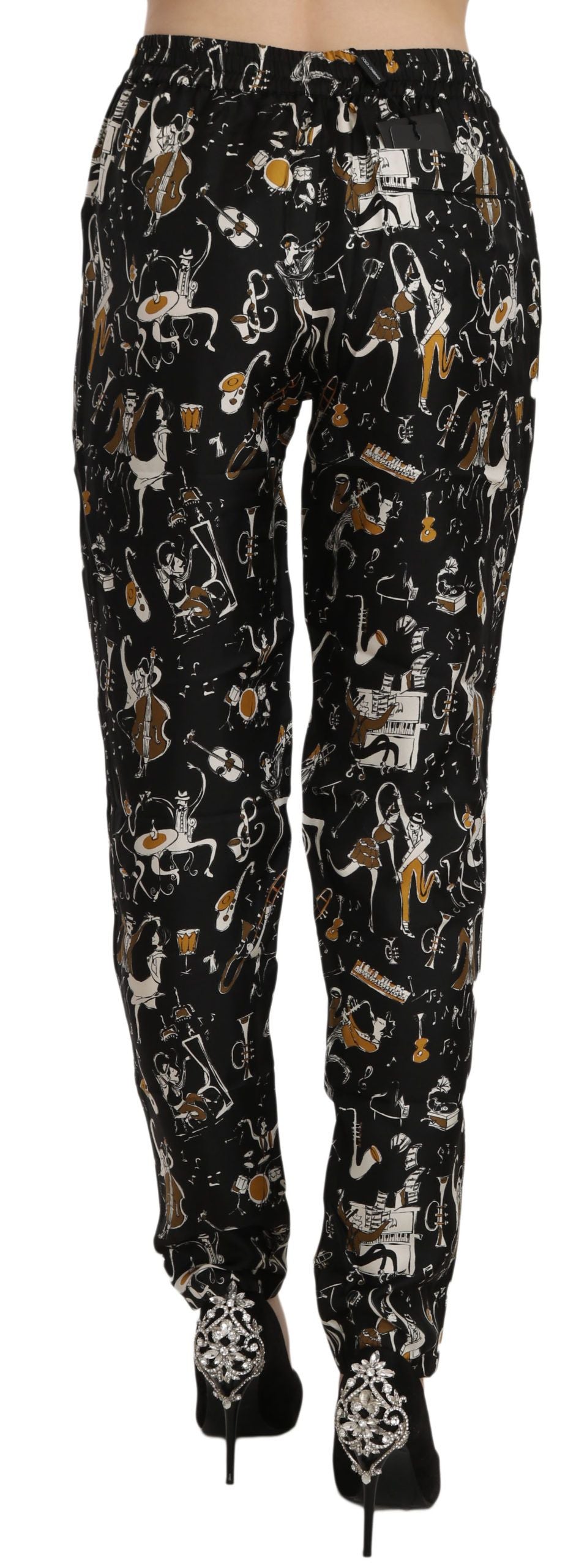 Dolce & Gabbana Elegantes pantalones cónicos de seda con cintura alta