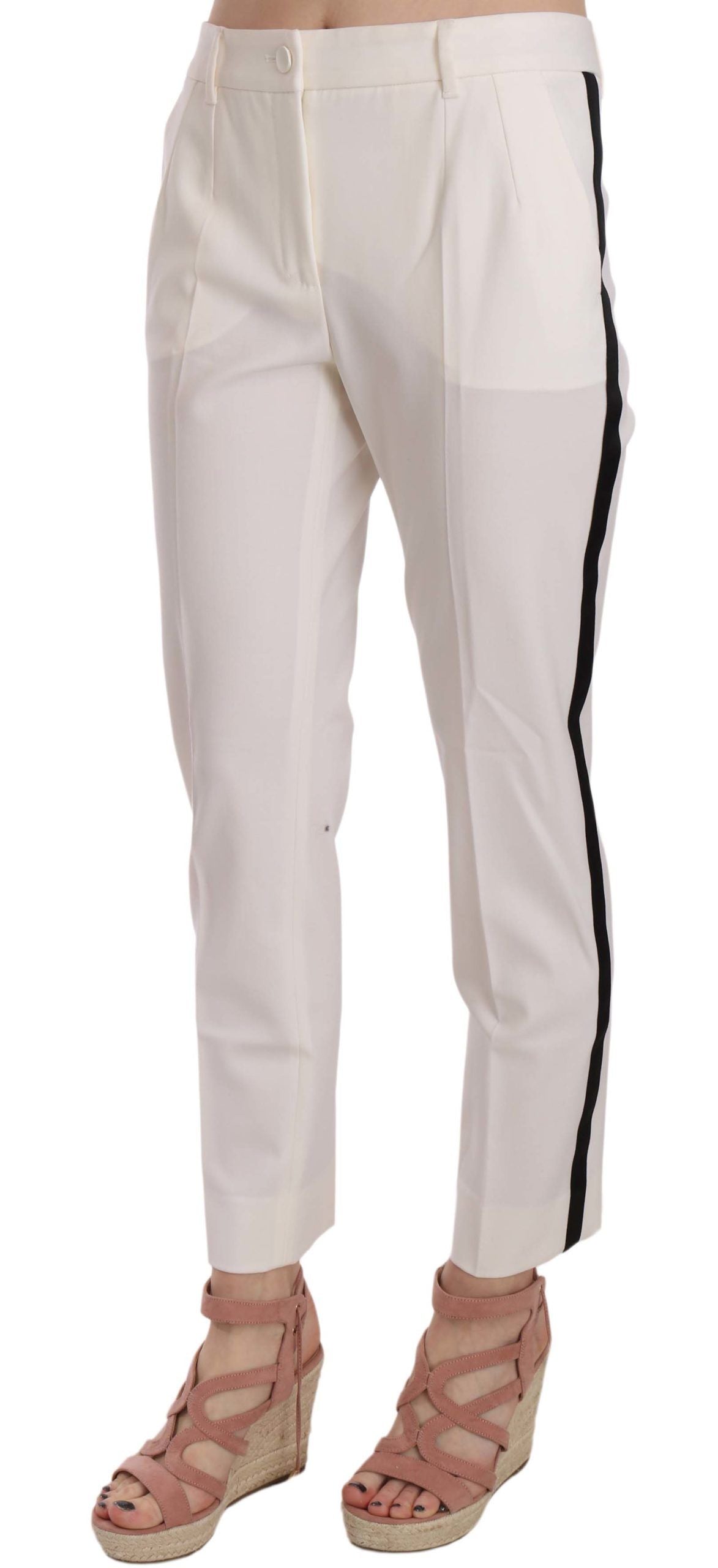 Dolce & Gabbana Elegante pantalón cónico de lana a rayas blancas