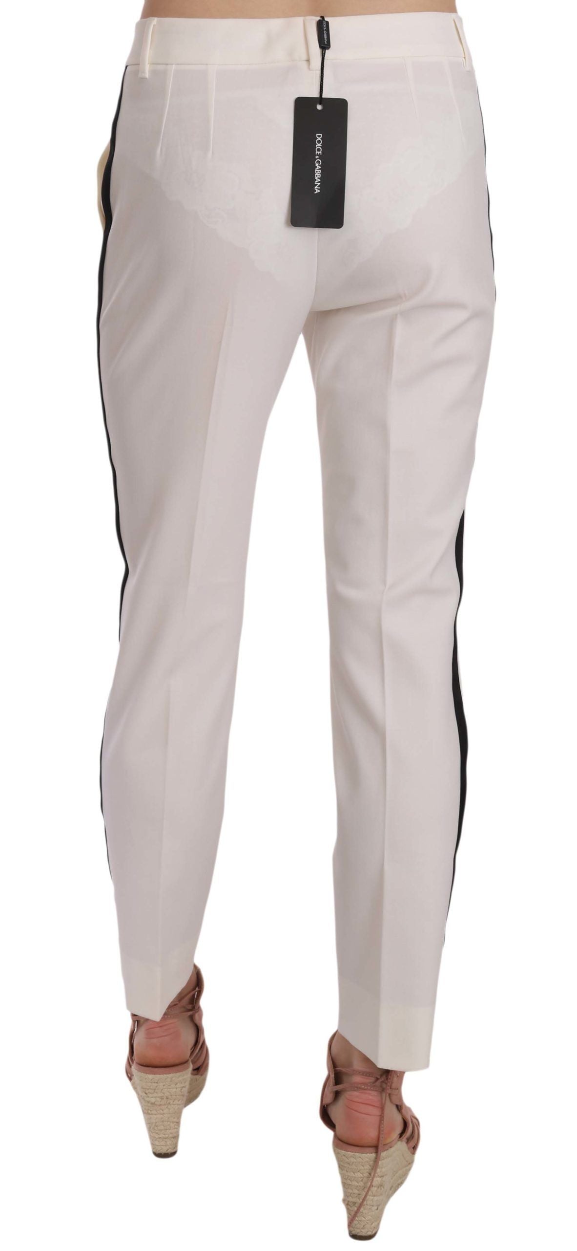 Dolce & Gabbana Elegante pantalón cónico de lana a rayas blancas