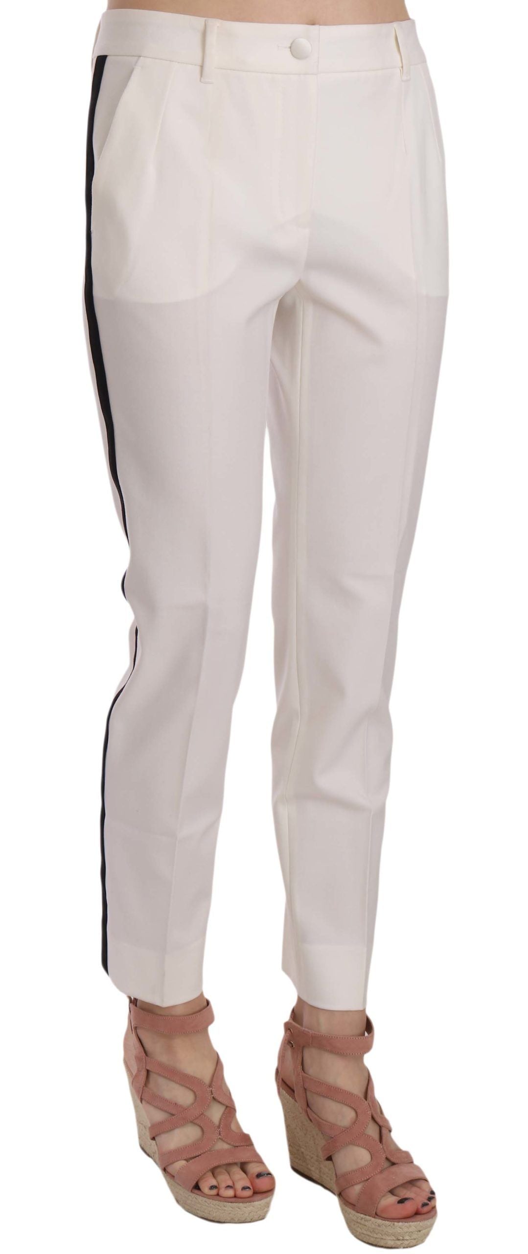 Dolce & Gabbana Elegante pantalón cónico de lana a rayas blancas
