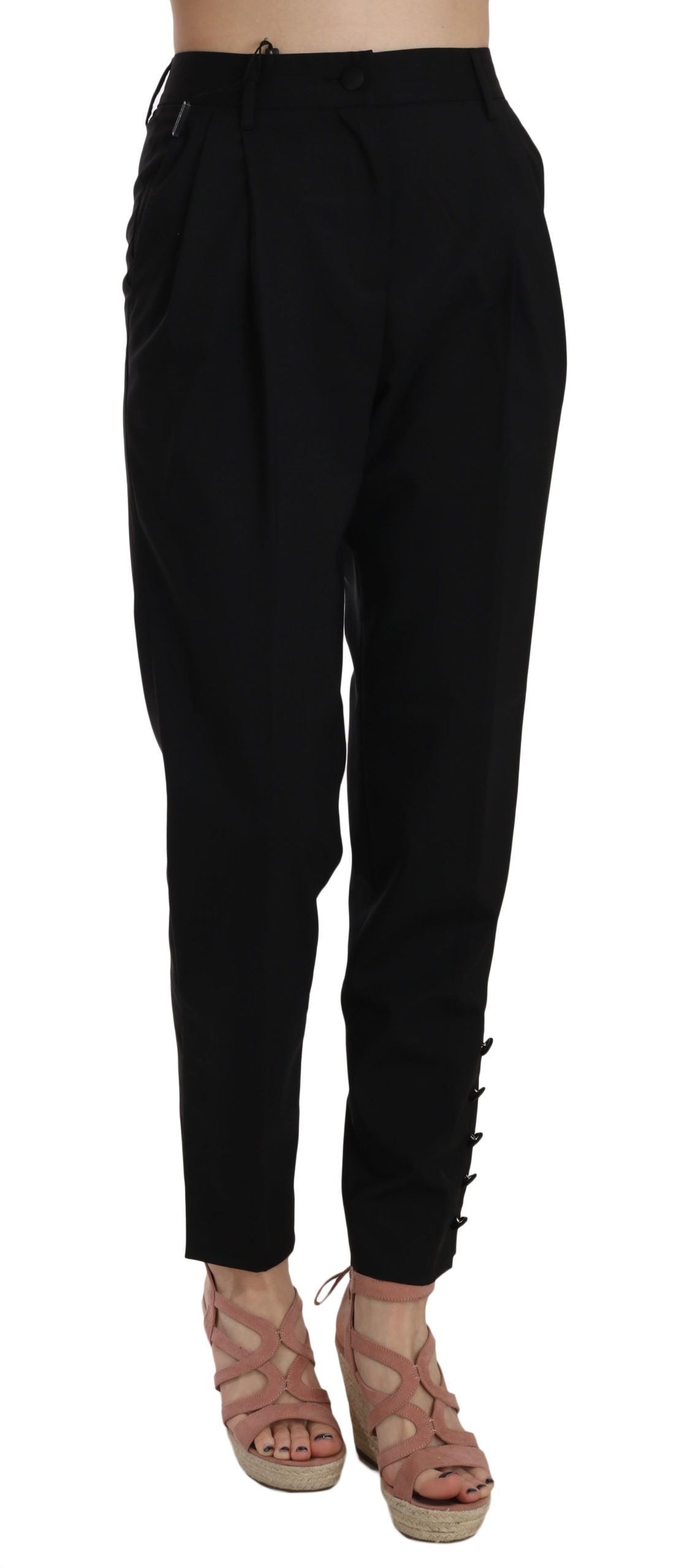 Dolce & Gabbana Elegante pantalón cónico plisado negro