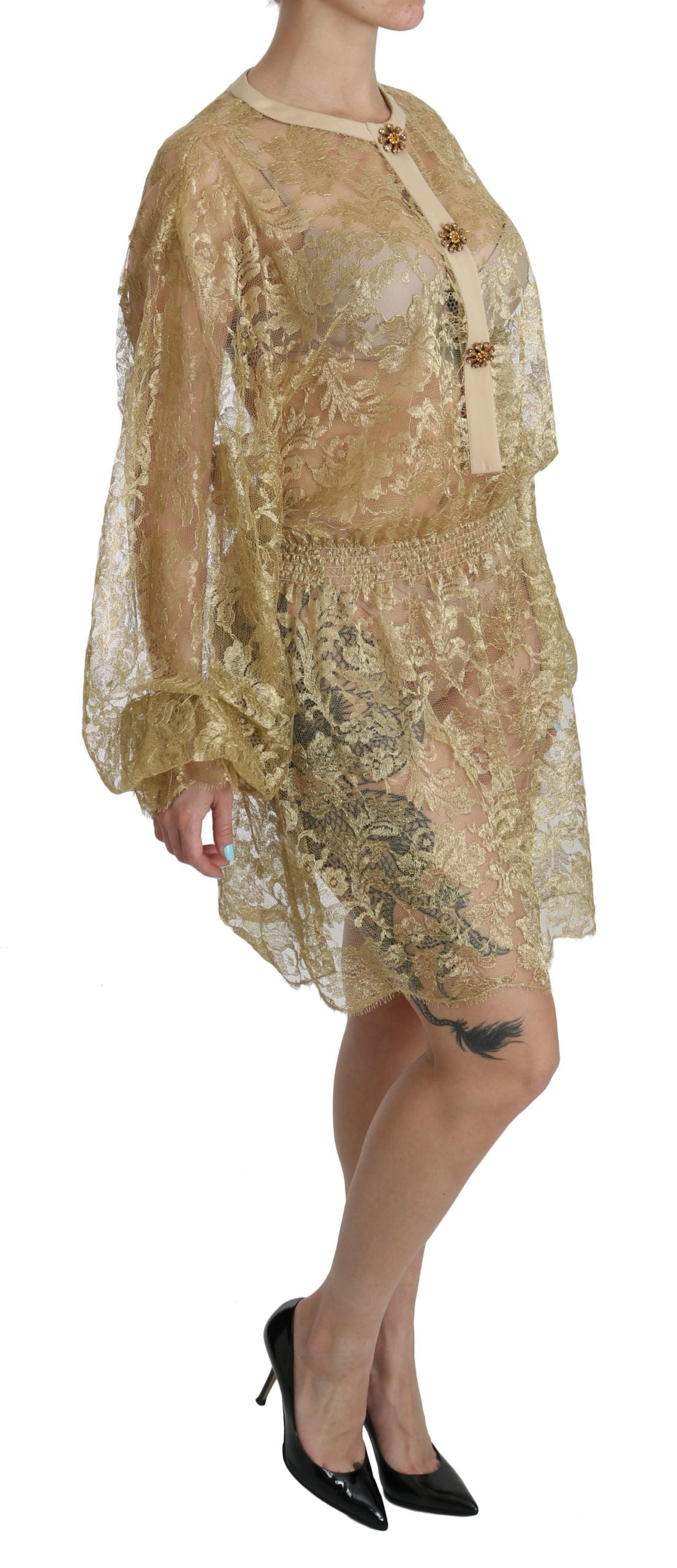Dolce & Gabbana Vestido elegante hasta la rodilla con encaje dorado