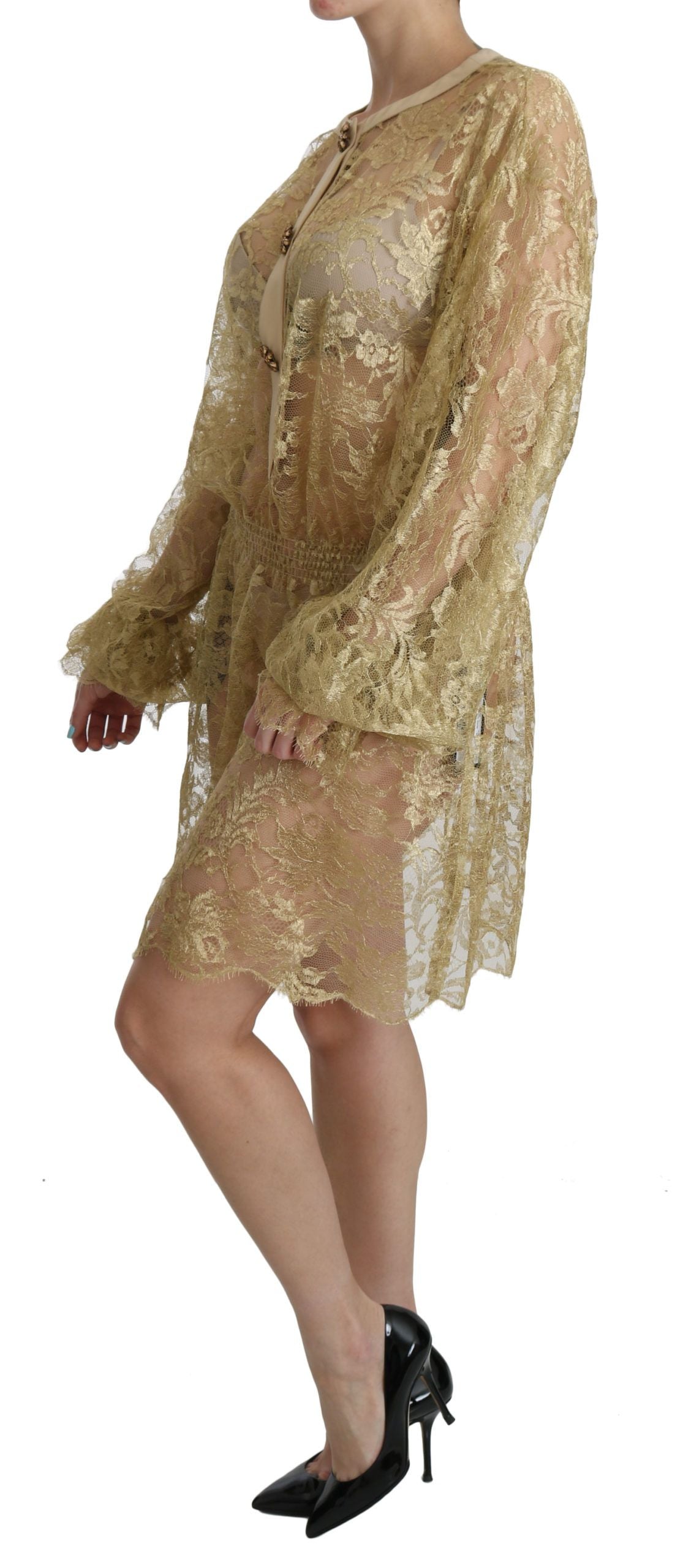 Dolce & Gabbana Vestido elegante hasta la rodilla con encaje dorado