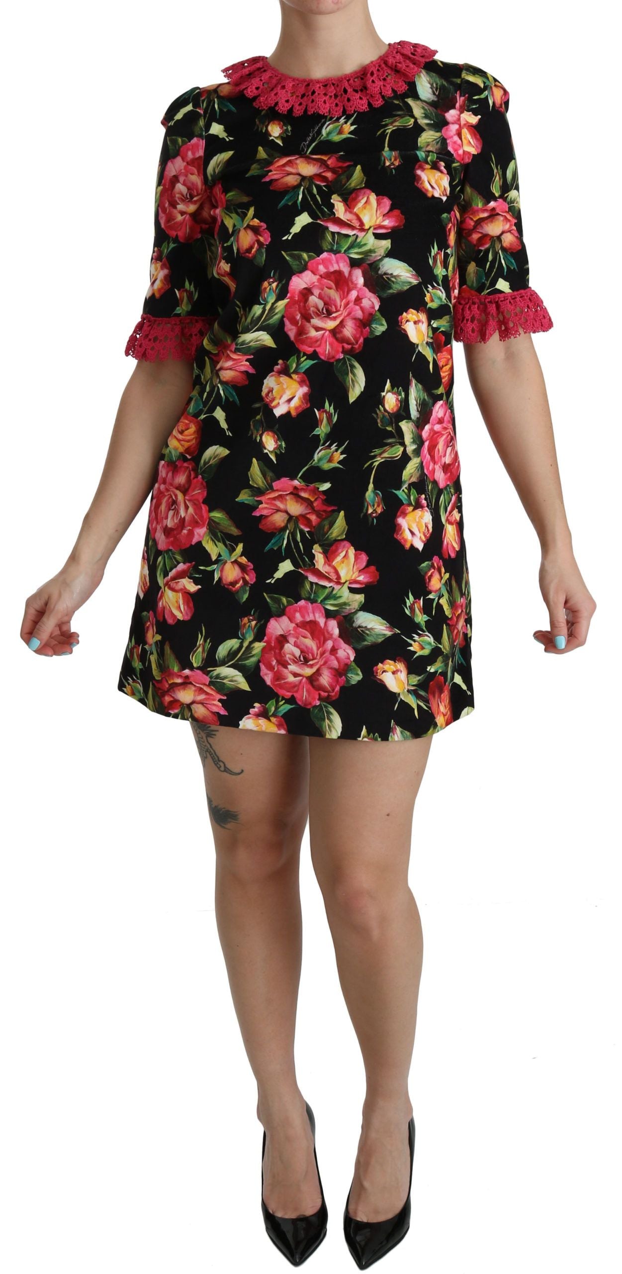Dolce & Gabbana Minivestido evasé elegante de encaje floral