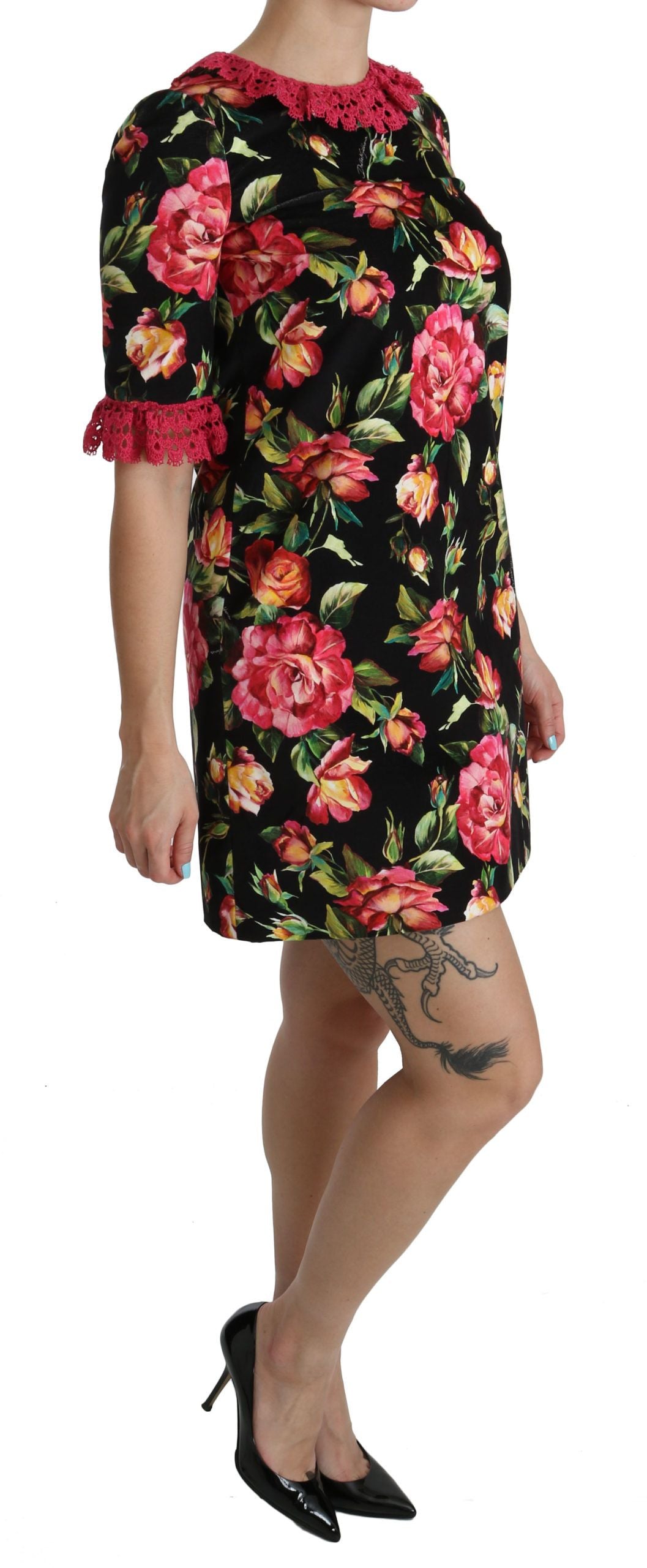 Dolce & Gabbana Minivestido evasé elegante de encaje floral