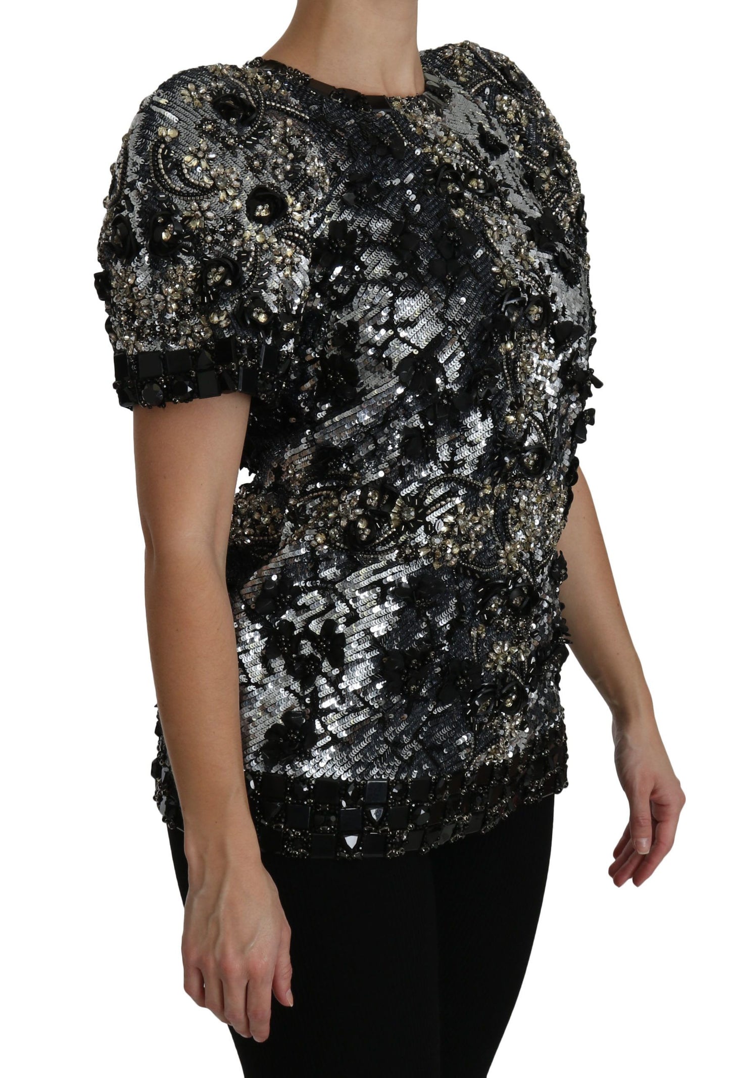 Dolce & Gabbana Top con cuello redondo y adornos de cristales y lentejuelas
