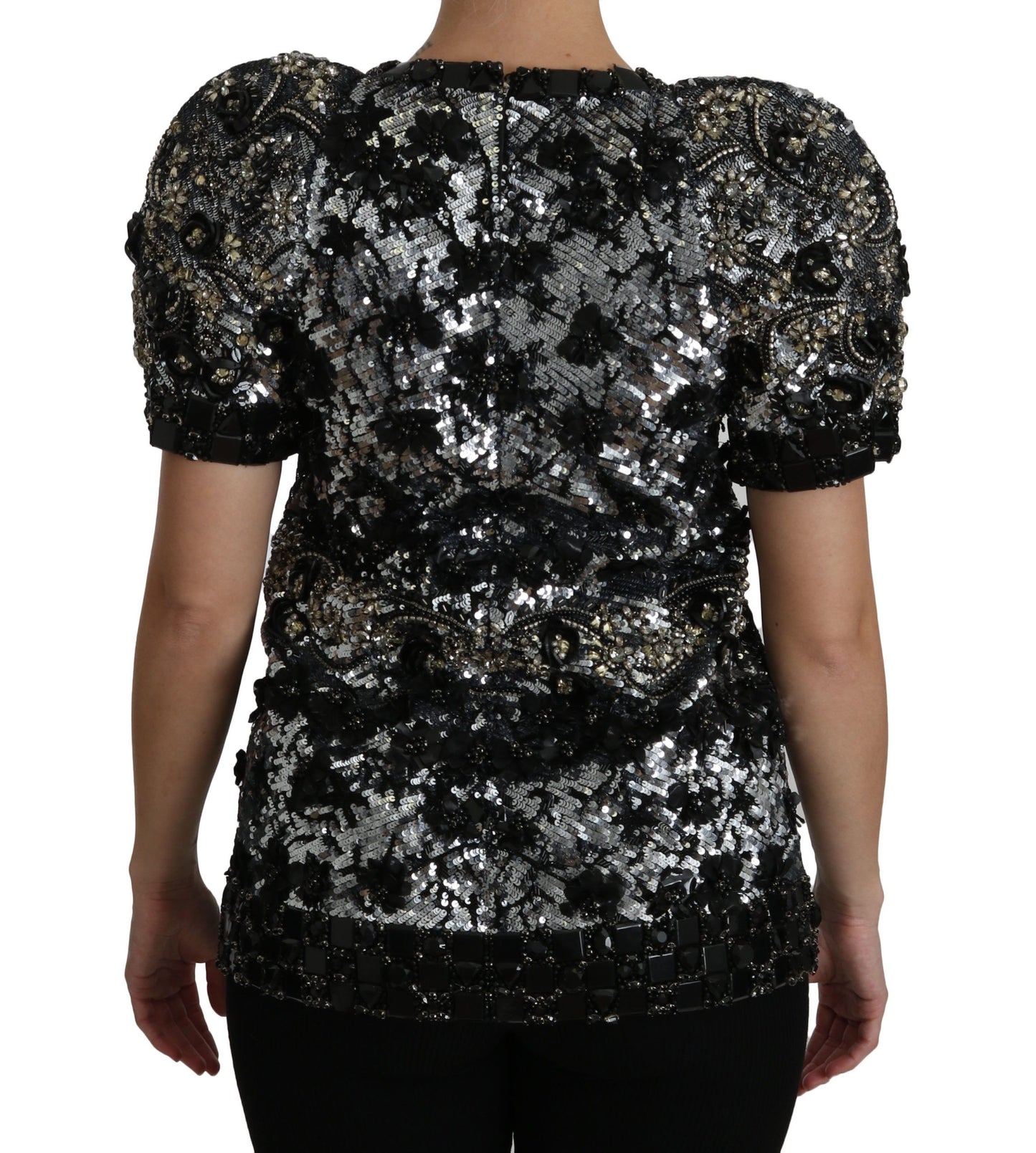 Dolce & Gabbana Top con cuello redondo y adornos de cristales y lentejuelas