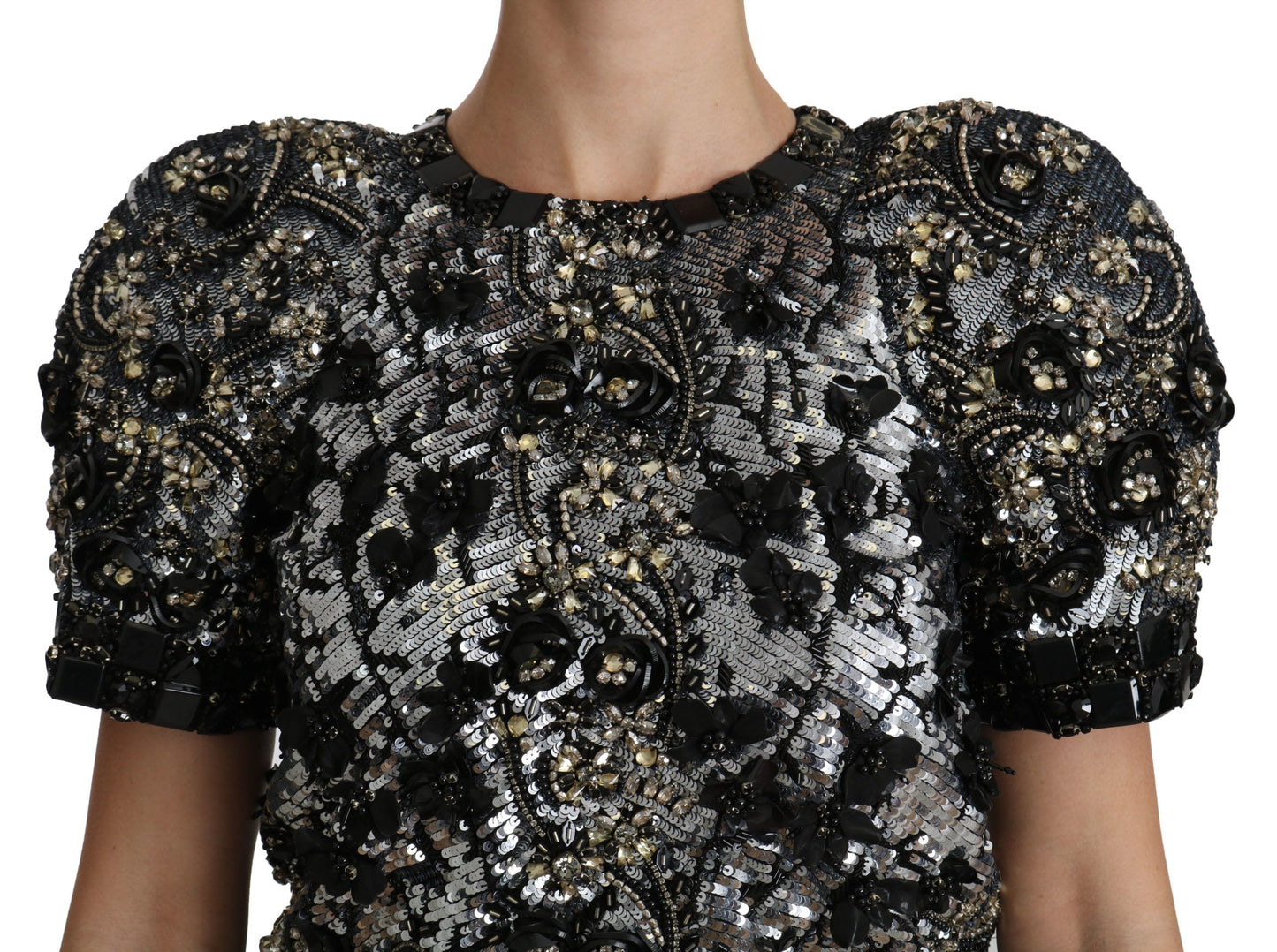 Dolce & Gabbana Top con cuello redondo y adornos de cristales y lentejuelas