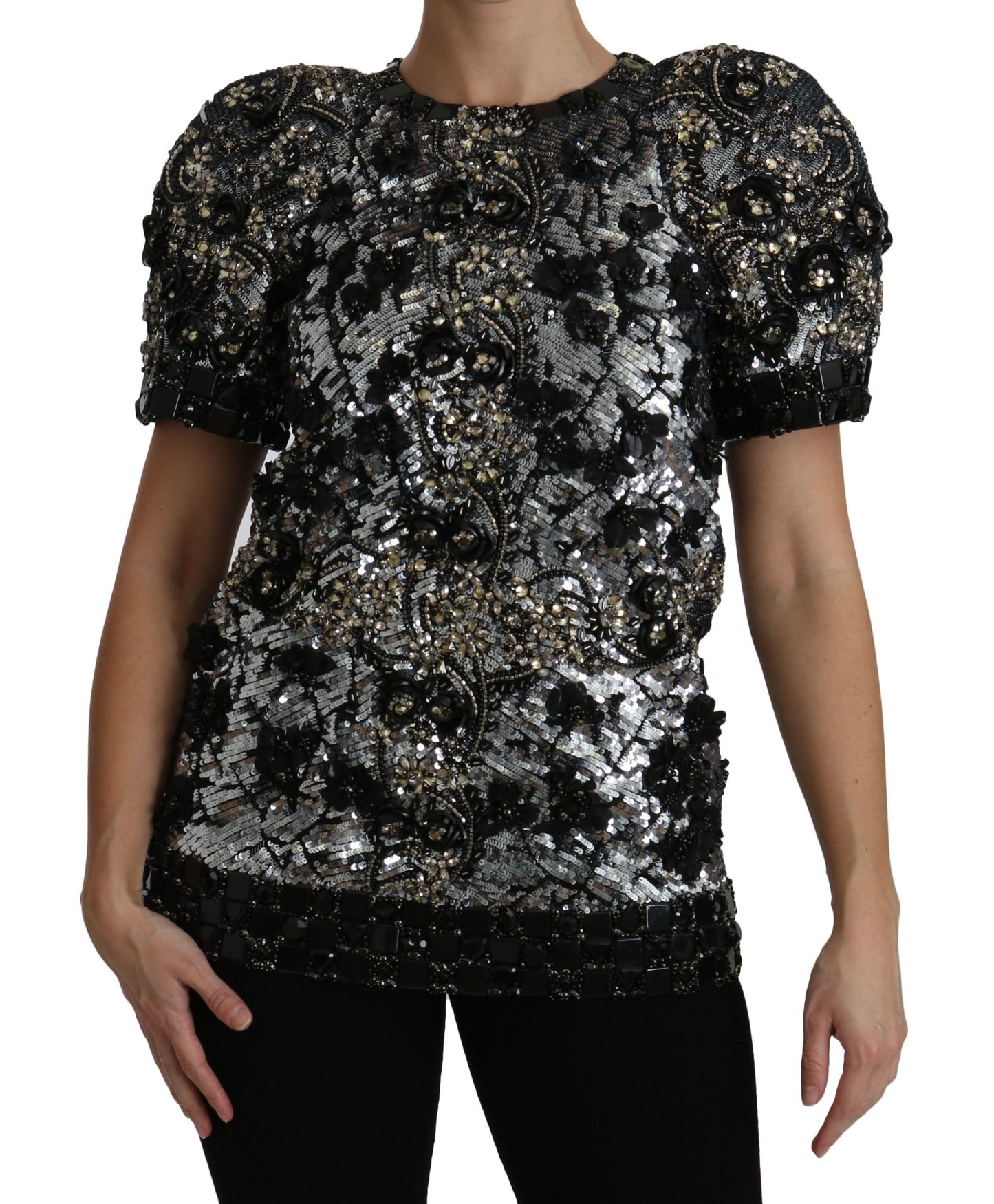 Dolce & Gabbana Top con cuello redondo y adornos de cristales y lentejuelas