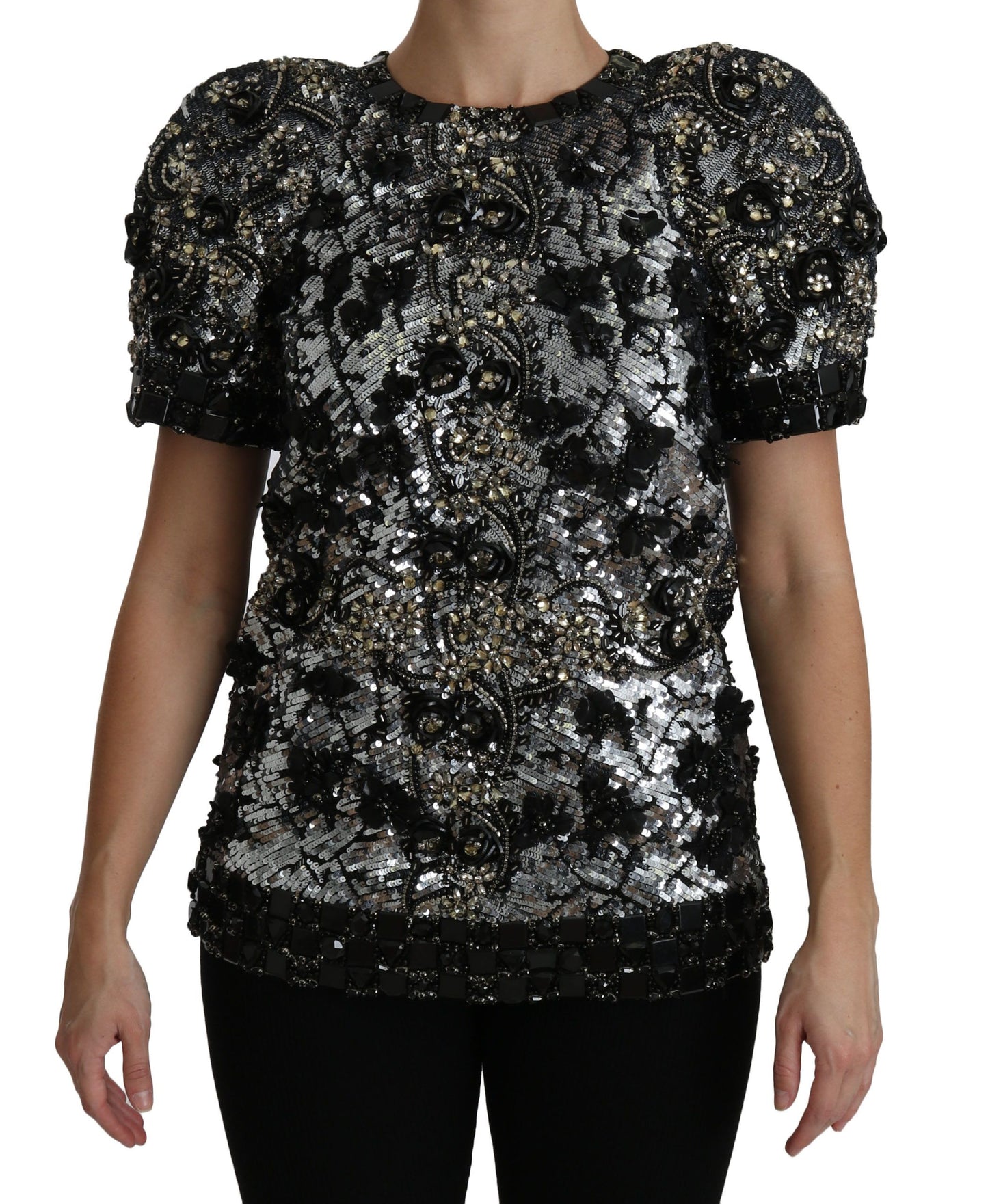 Dolce & Gabbana Top con cuello redondo y adornos de cristales y lentejuelas