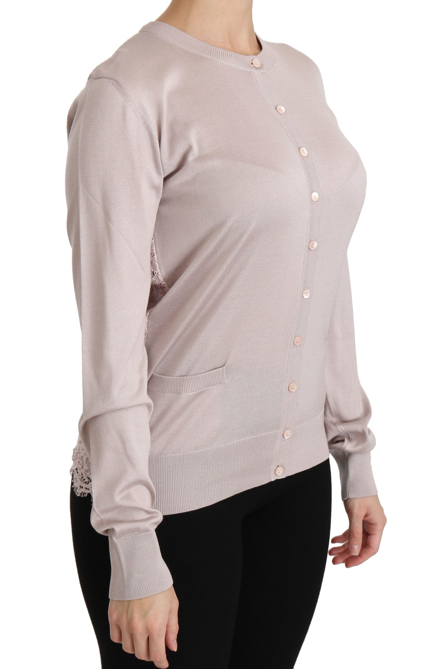 Dolce & Gabbana Cárdigan rosa con cuello redondo en mezcla de seda