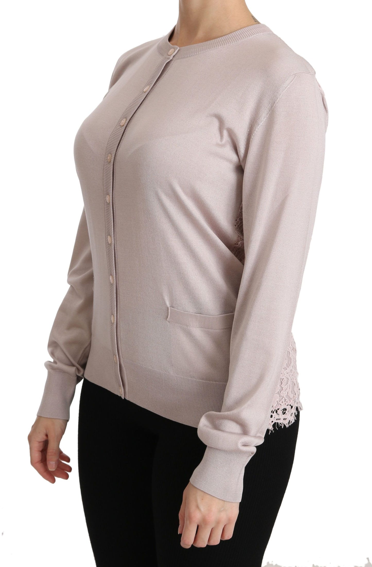 Dolce & Gabbana Cárdigan rosa con cuello redondo en mezcla de seda