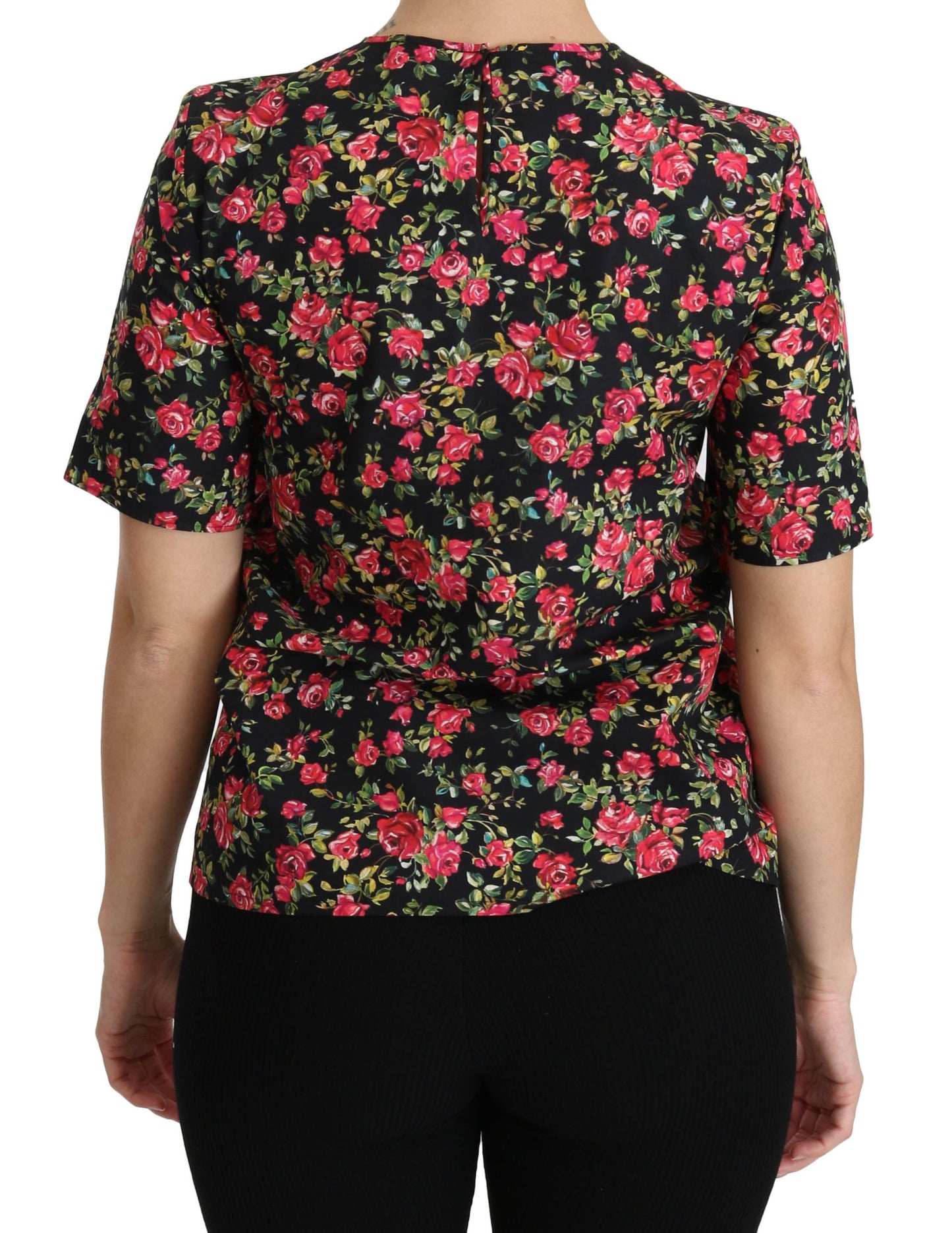 Dolce & Gabbana Elegante top con cuello redondo y estampado floral negro