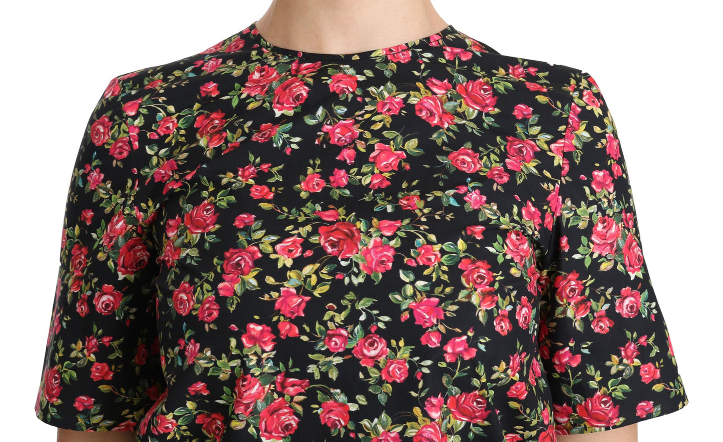 Dolce & Gabbana Elegante top con cuello redondo y estampado floral negro