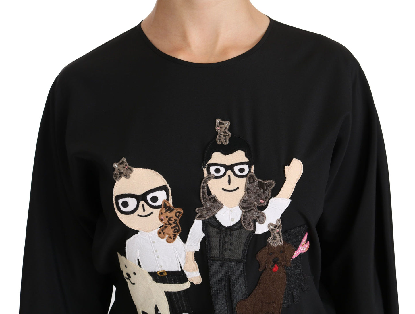 Dolce & Gabbana Elegante top bordado elástico de seda negro