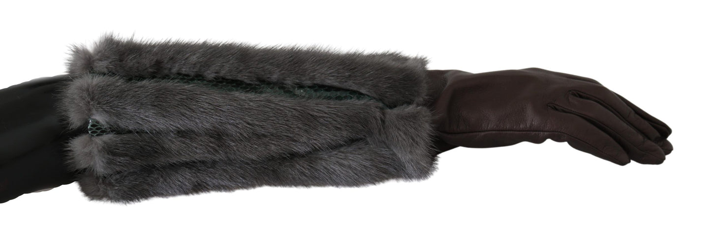 Dolce & Gabbana Elegantes guantes de cuero hasta la mitad del brazo en marrón