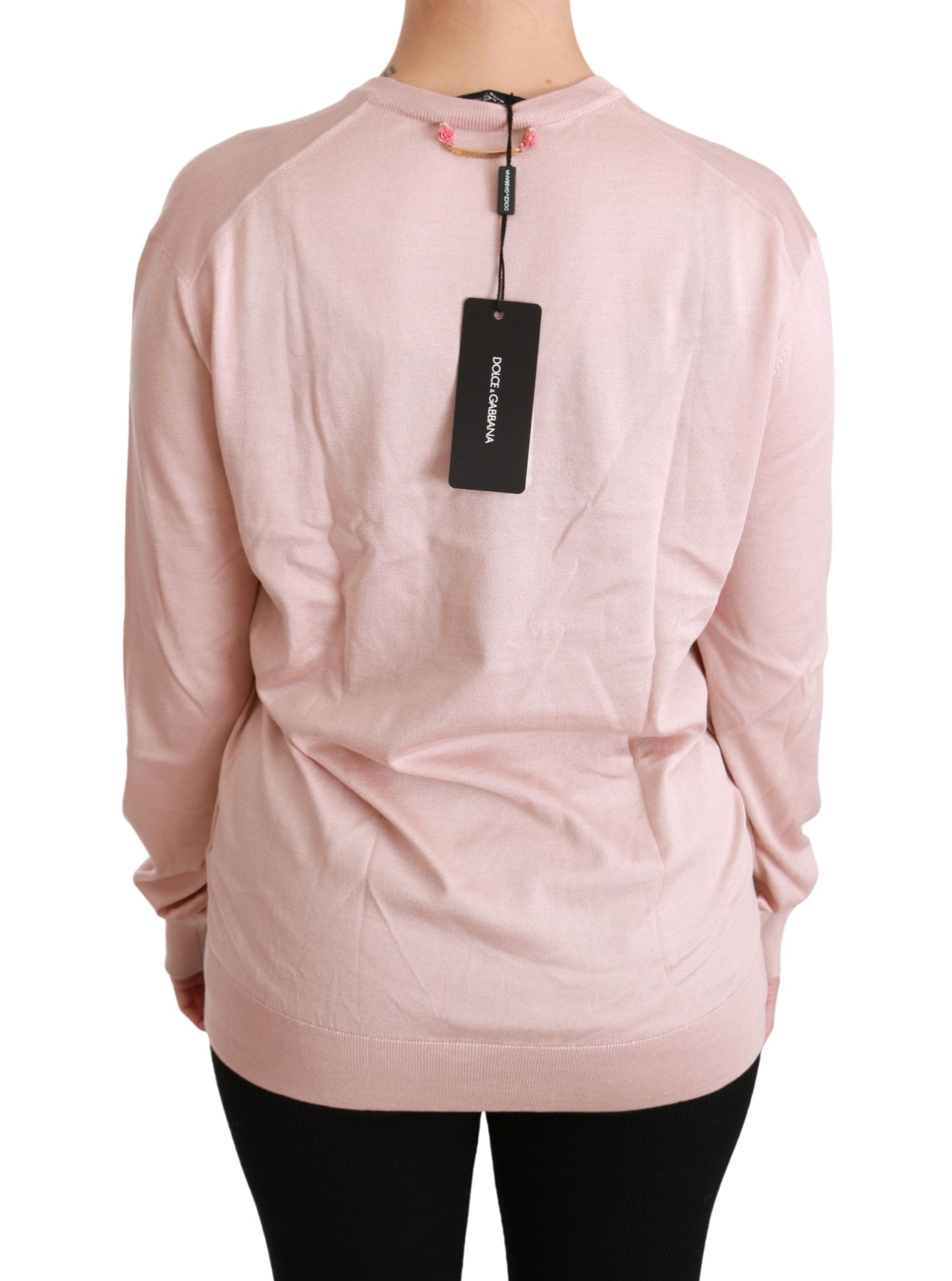 Dolce & Gabbana Jersey de seda floral rosa con cuello en V
