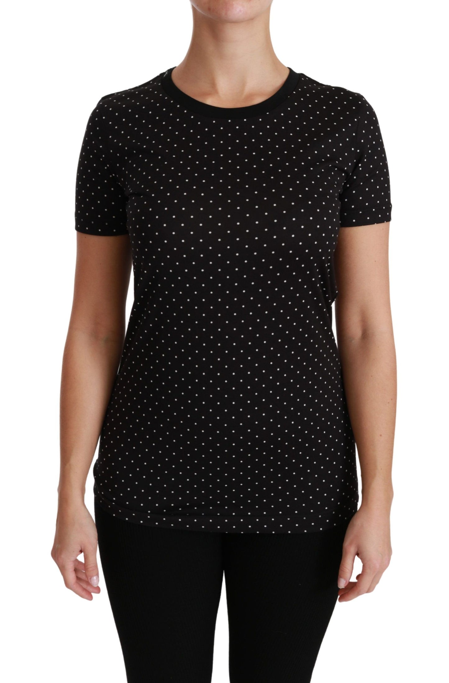 Dolce & Gabbana Camiseta elegante de algodón con cuello redondo y puntos negros