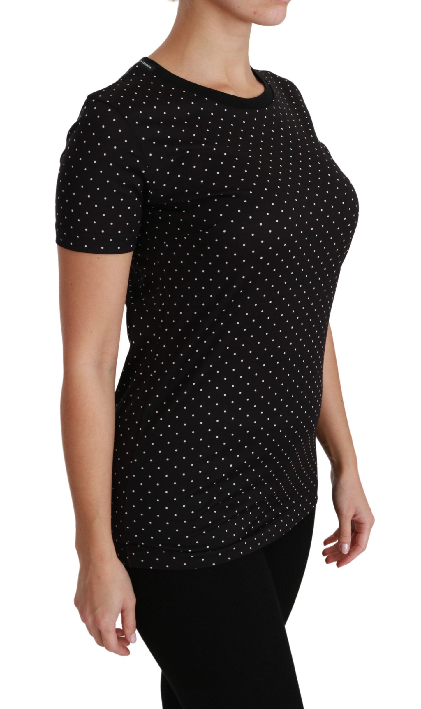 Dolce & Gabbana Camiseta elegante de algodón con cuello redondo y puntos negros