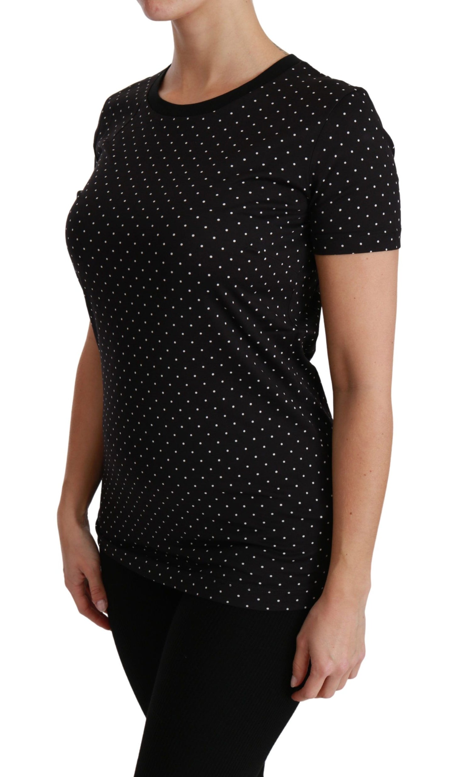 Dolce & Gabbana Camiseta elegante de algodón con cuello redondo y puntos negros