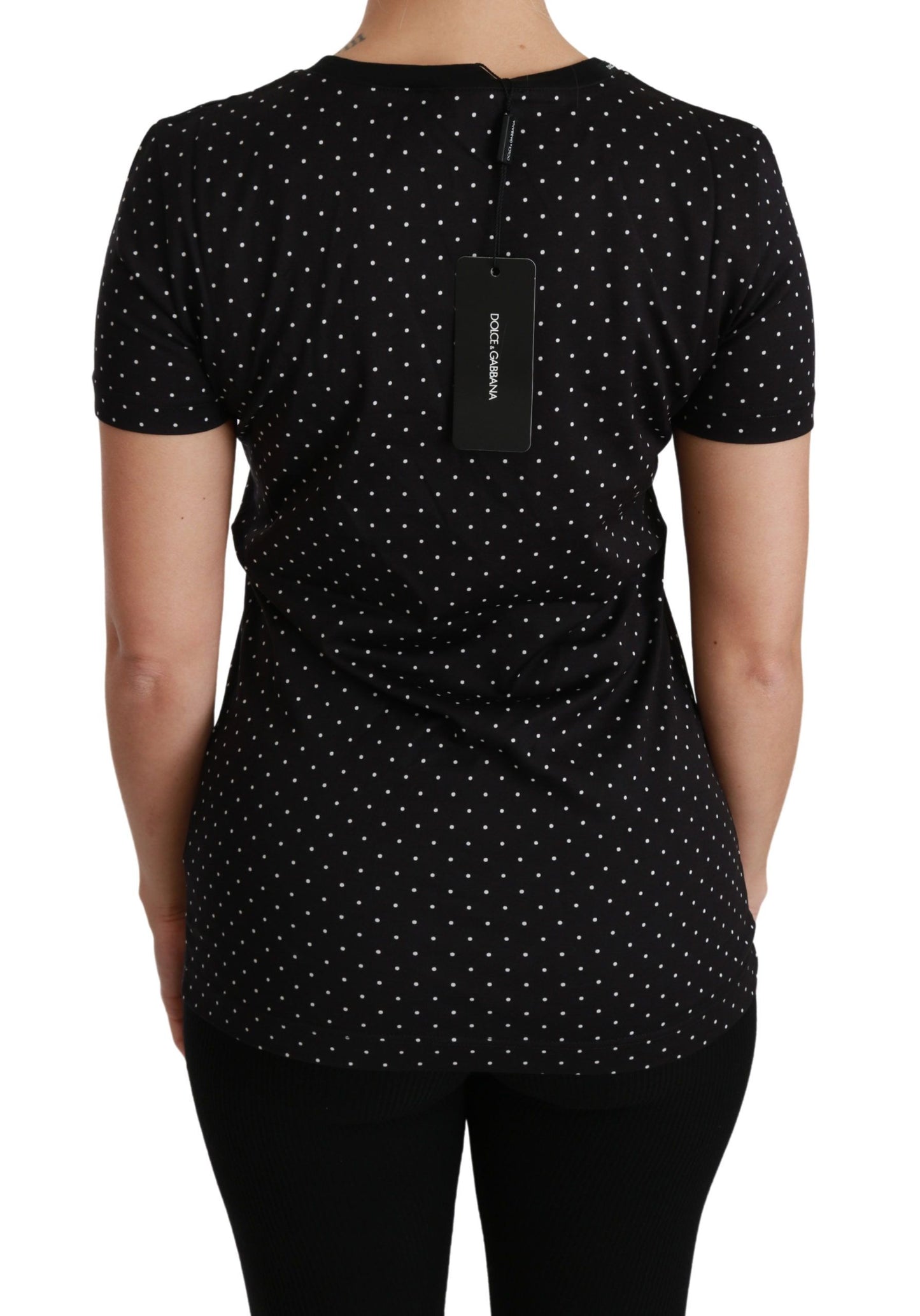 Dolce & Gabbana Camiseta elegante de algodón con cuello redondo y puntos negros