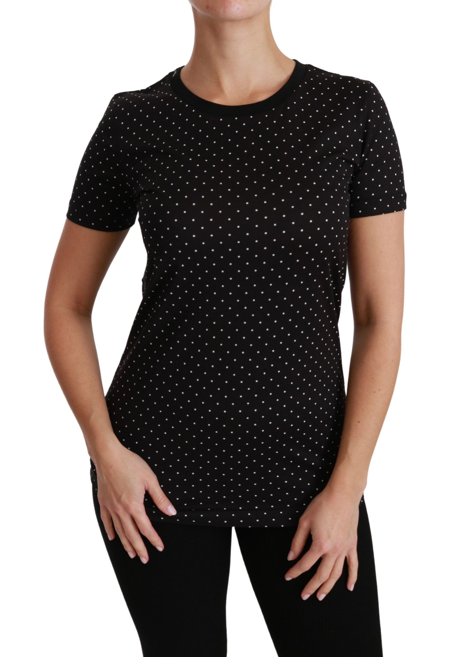 Dolce & Gabbana Camiseta elegante de algodón con cuello redondo y puntos negros