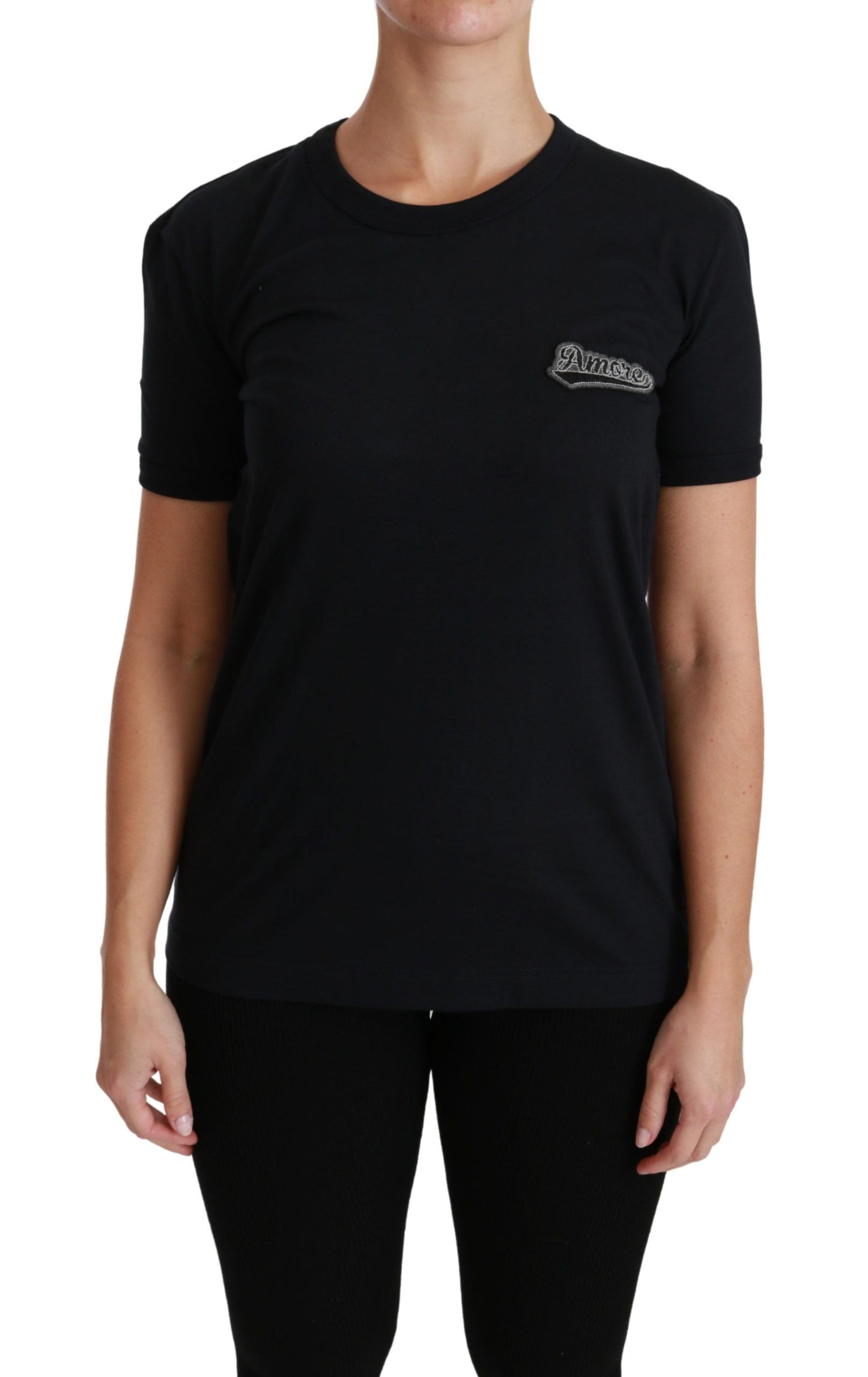 Dolce & Gabbana Elegante camiseta azul Amore con cuello redondo