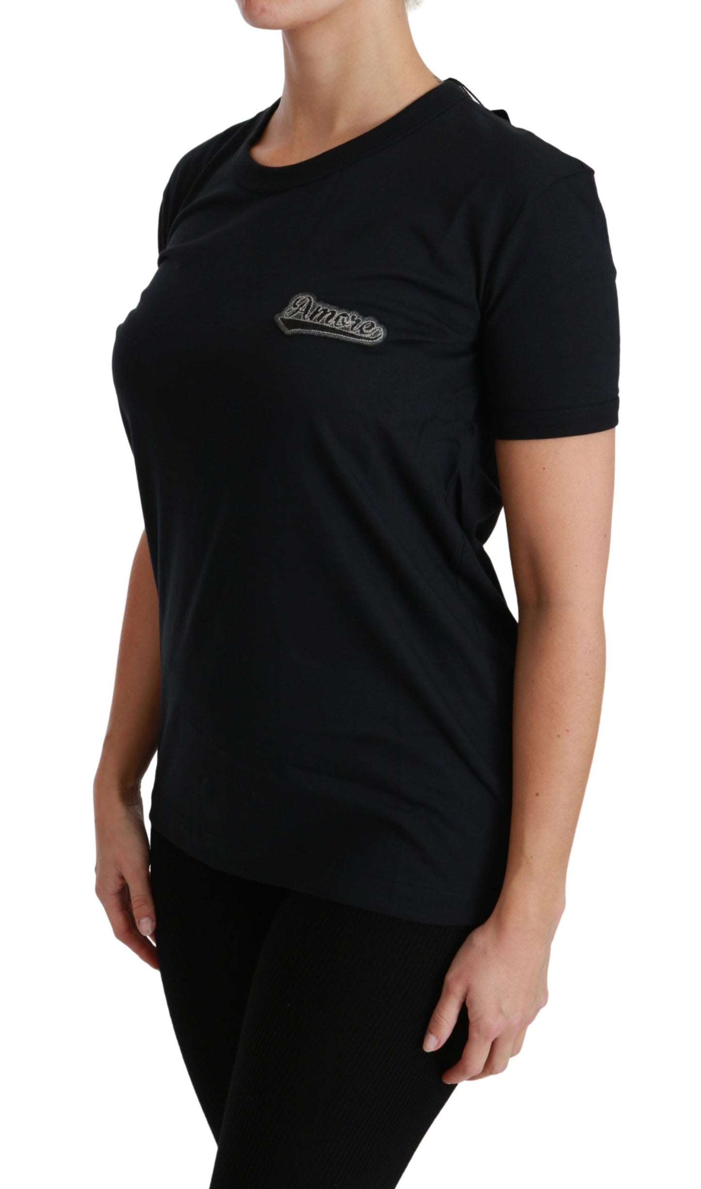 Dolce & Gabbana Elegante camiseta azul Amore con cuello redondo