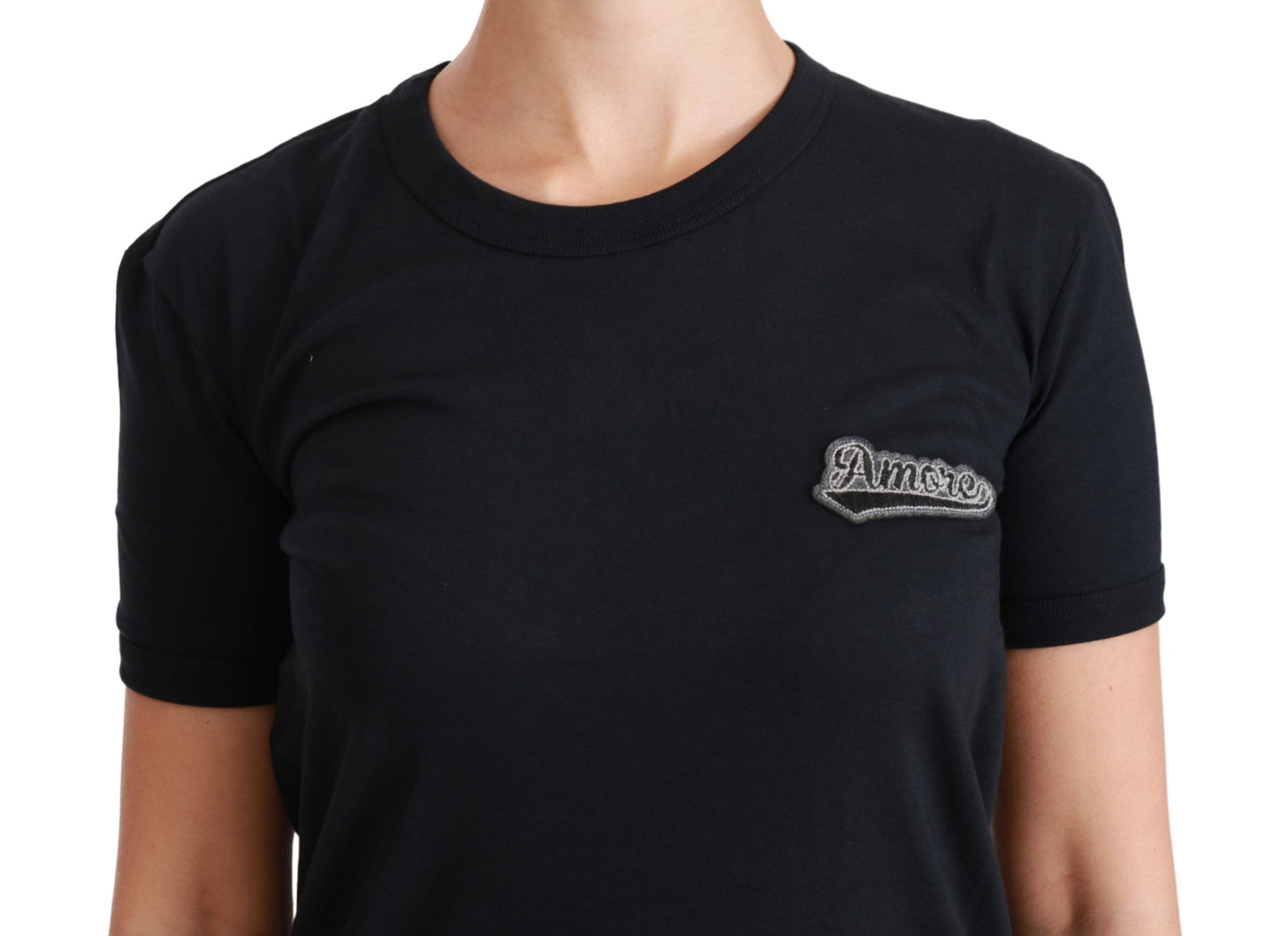 Dolce & Gabbana Elegante camiseta azul Amore con cuello redondo