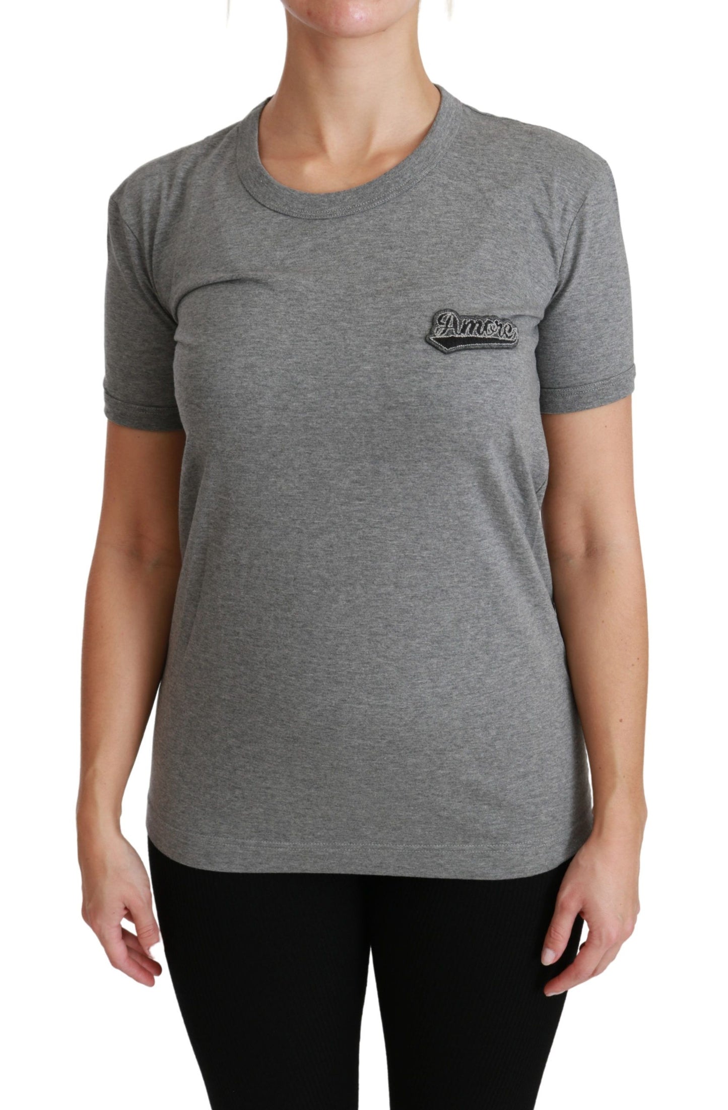 Dolce & Gabbana Camiseta gris elegante con cuello redondo y parche Amore