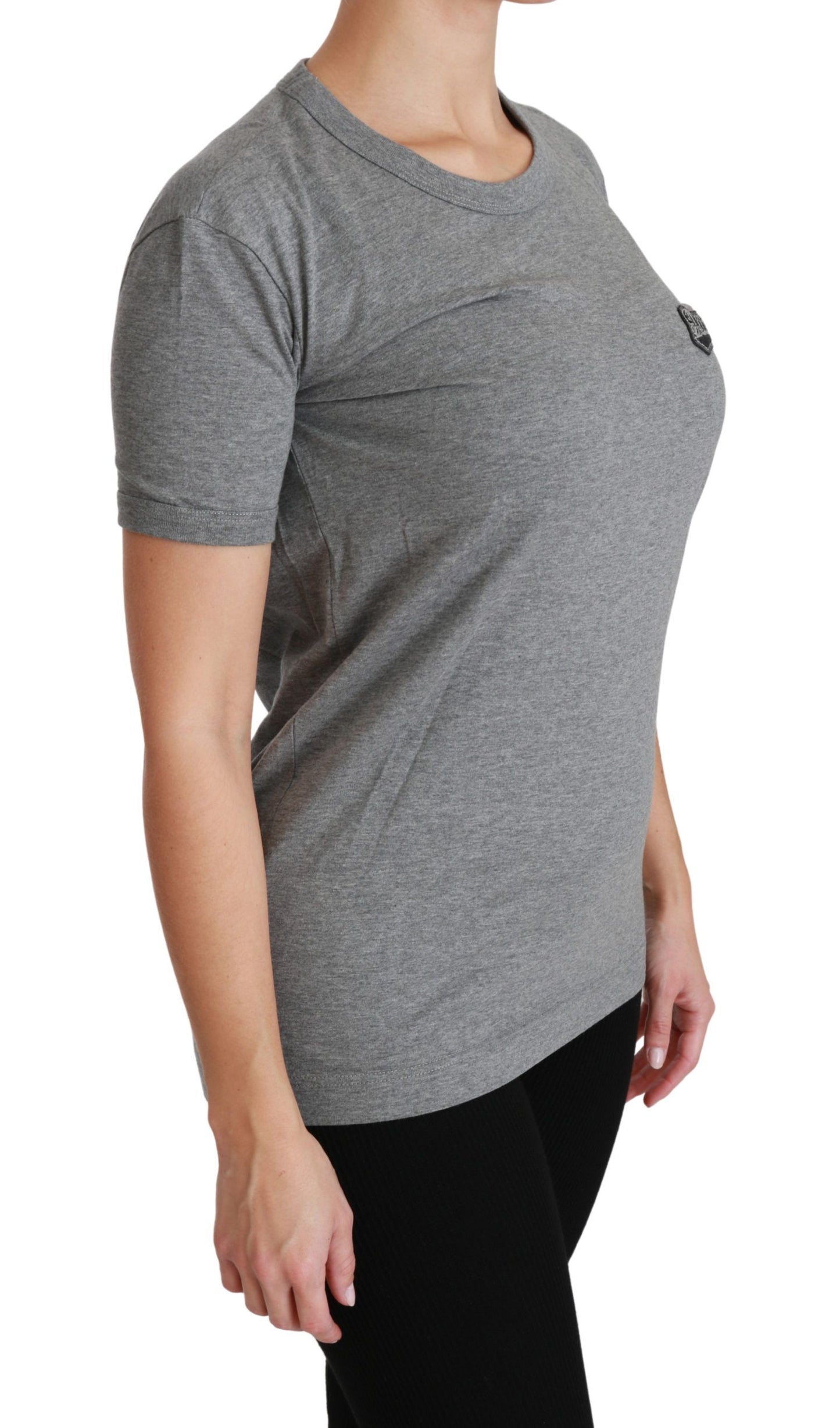 Dolce & Gabbana Camiseta gris elegante con cuello redondo y parche Amore