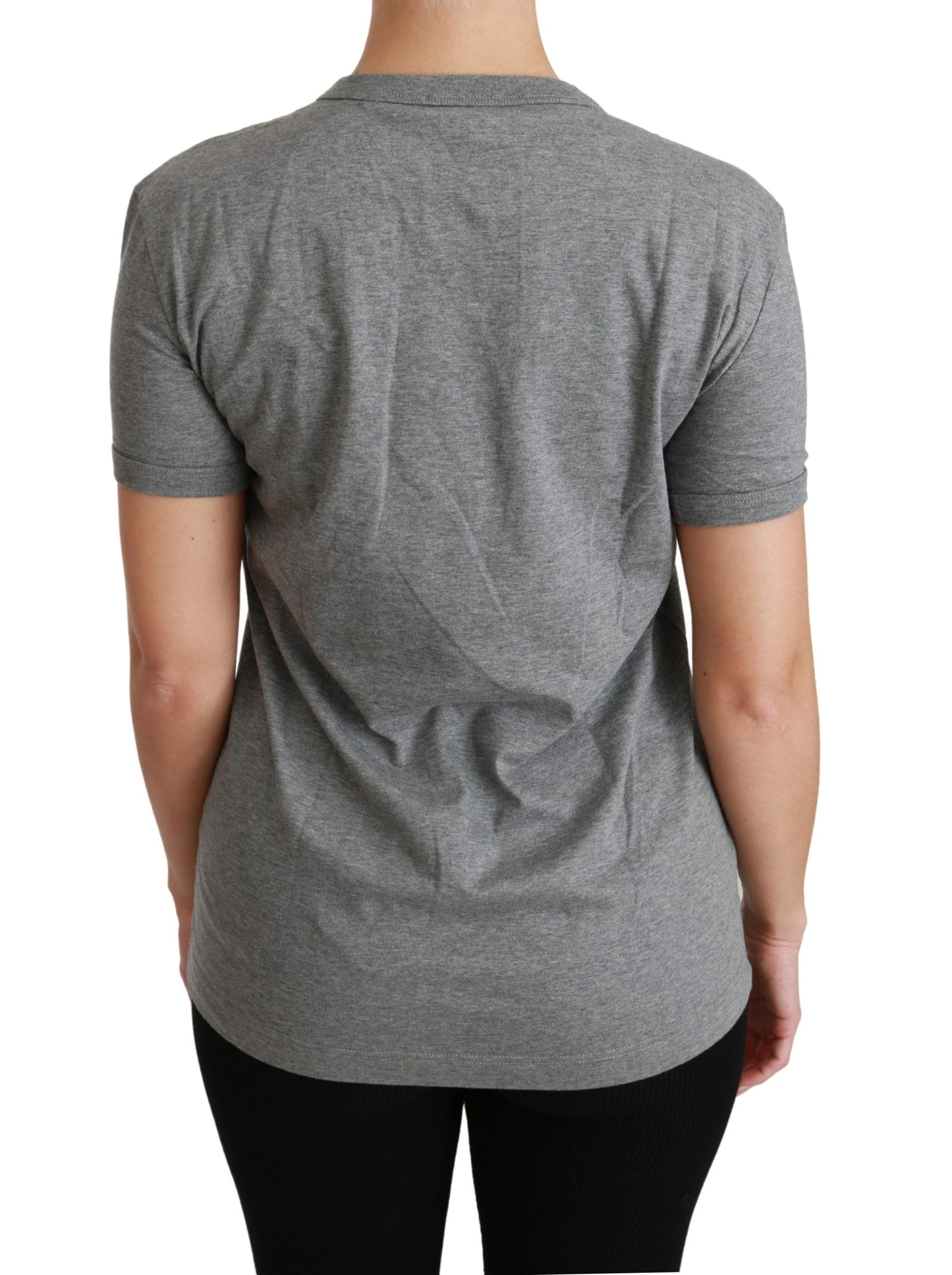 Dolce & Gabbana Camiseta gris elegante con cuello redondo y parche Amore
