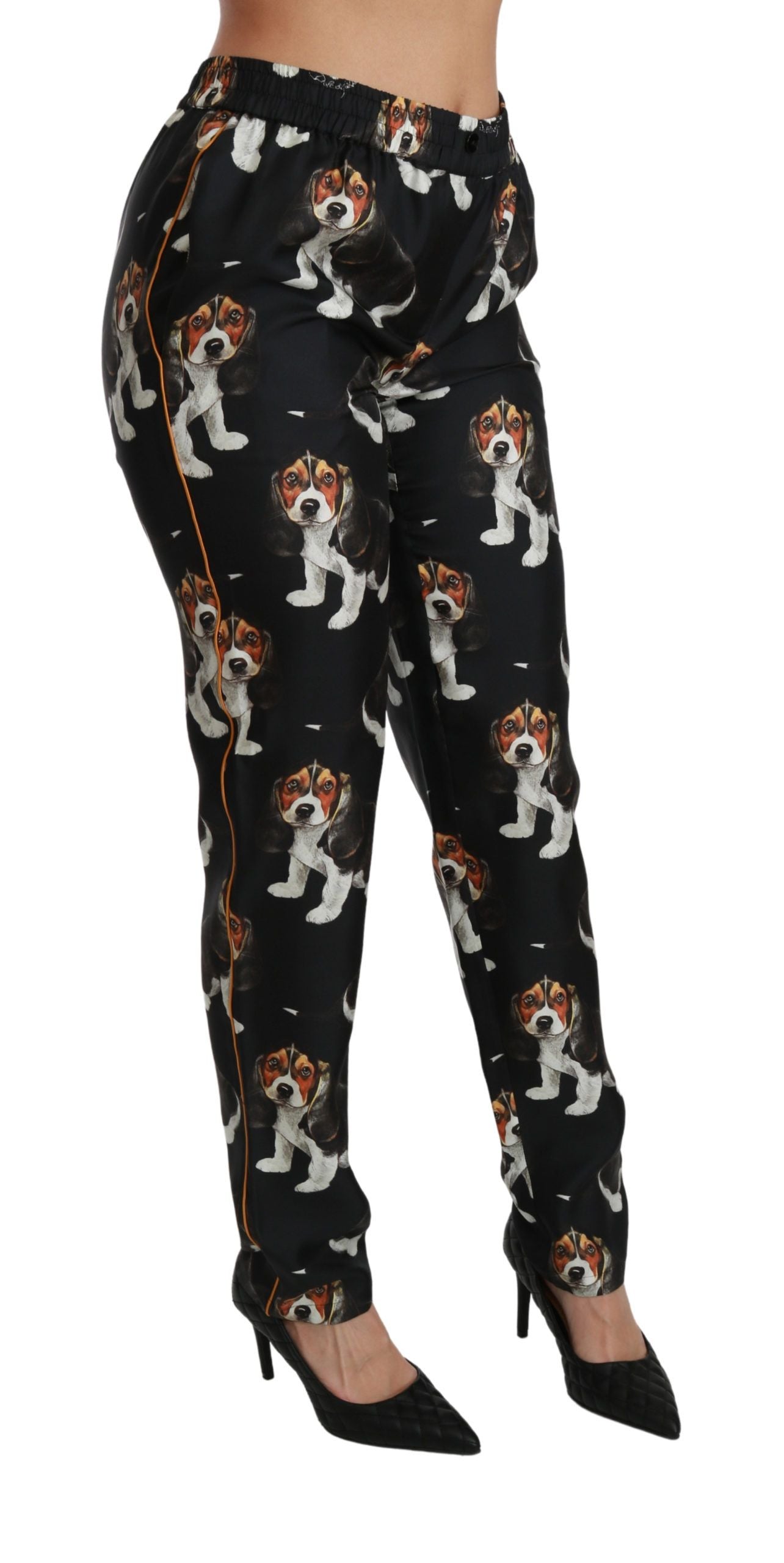 Dolce & Gabbana Pantalones elegantes de seda con estampado de cachorros