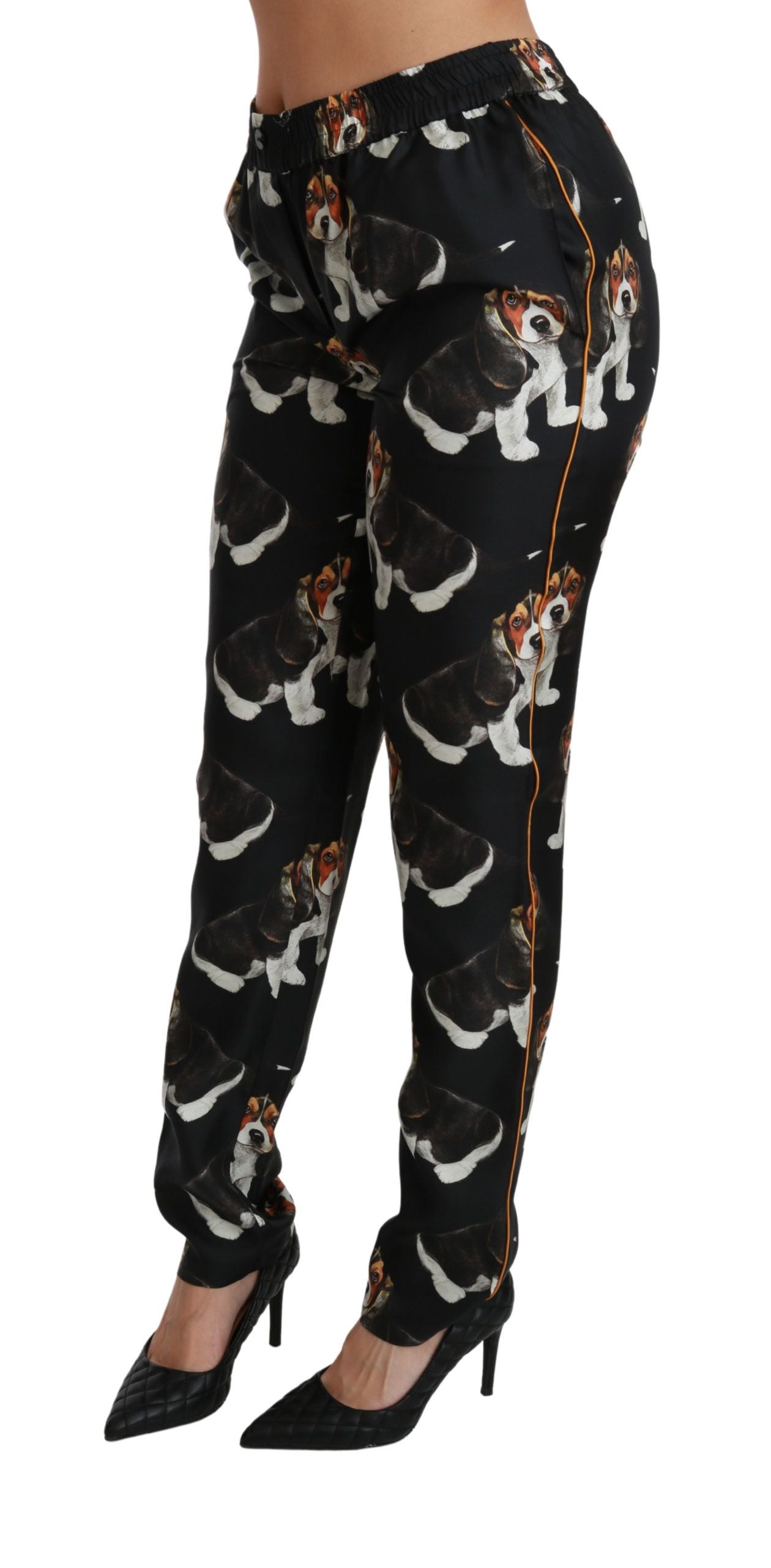 Dolce & Gabbana Pantalones elegantes de seda con estampado de cachorros