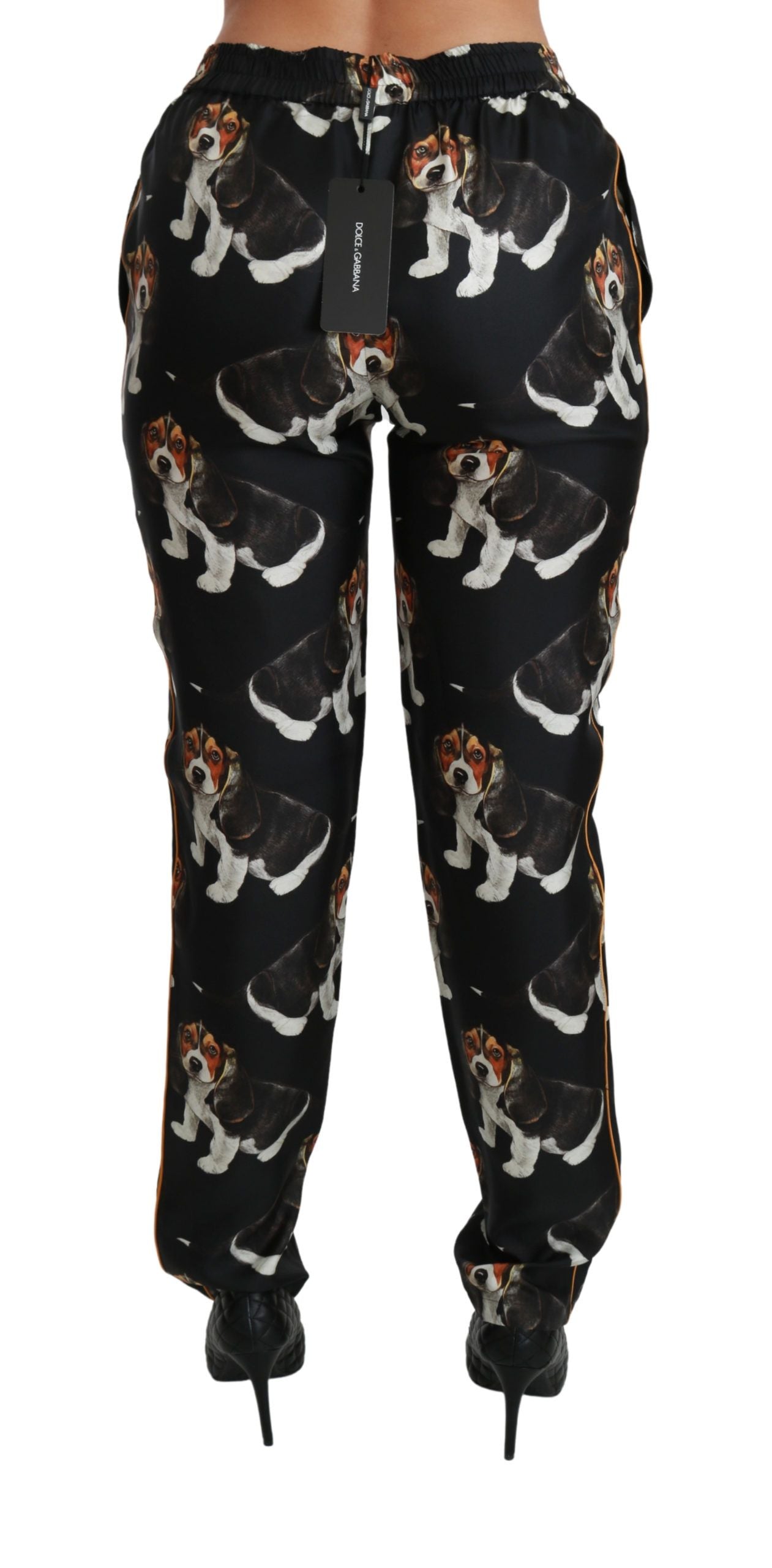Dolce & Gabbana Pantalones elegantes de seda con estampado de cachorros