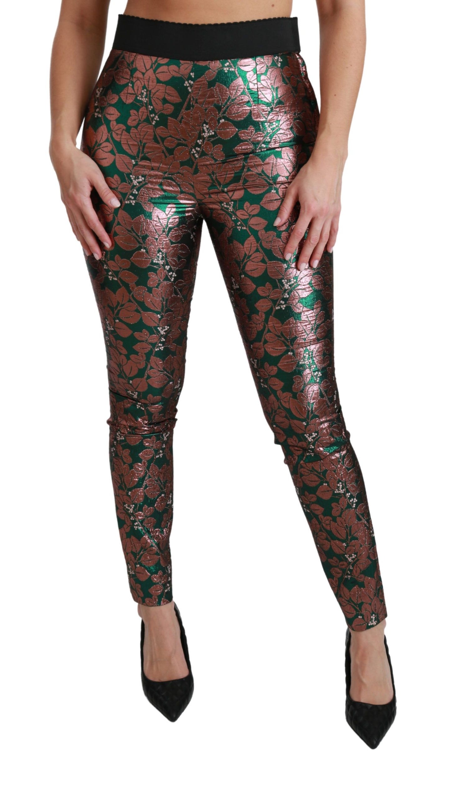 Dolce & Gabbana Elegante Pantalón Metálico Hoja Bronce