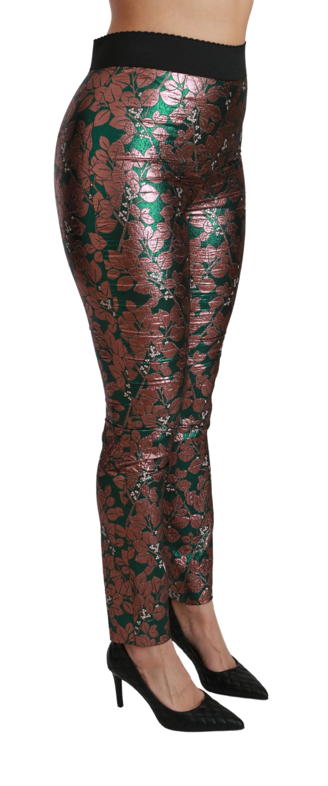 Dolce & Gabbana Elegante Pantalón Metálico Hoja Bronce